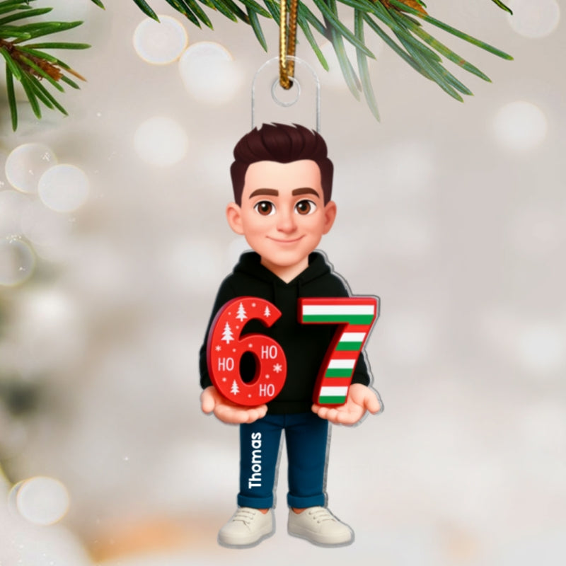 3D Effect 2025 Trending Slang Christmas 67 Six Seven - Personalized Acrylic Ornament - Funny Christmas Gift For Teen, Grandkid, Gen Alpha