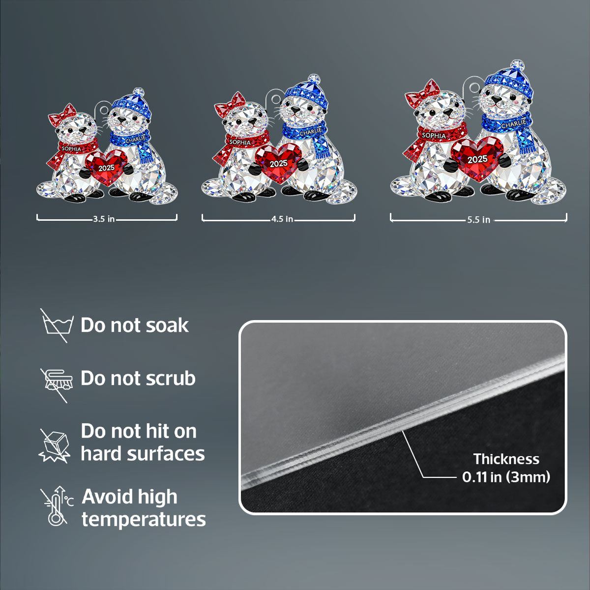 3D Crystal Effect Christmas Animal Couple - Personalized Acrylic Ornament - Heartwarming Christmas Gift for Couple