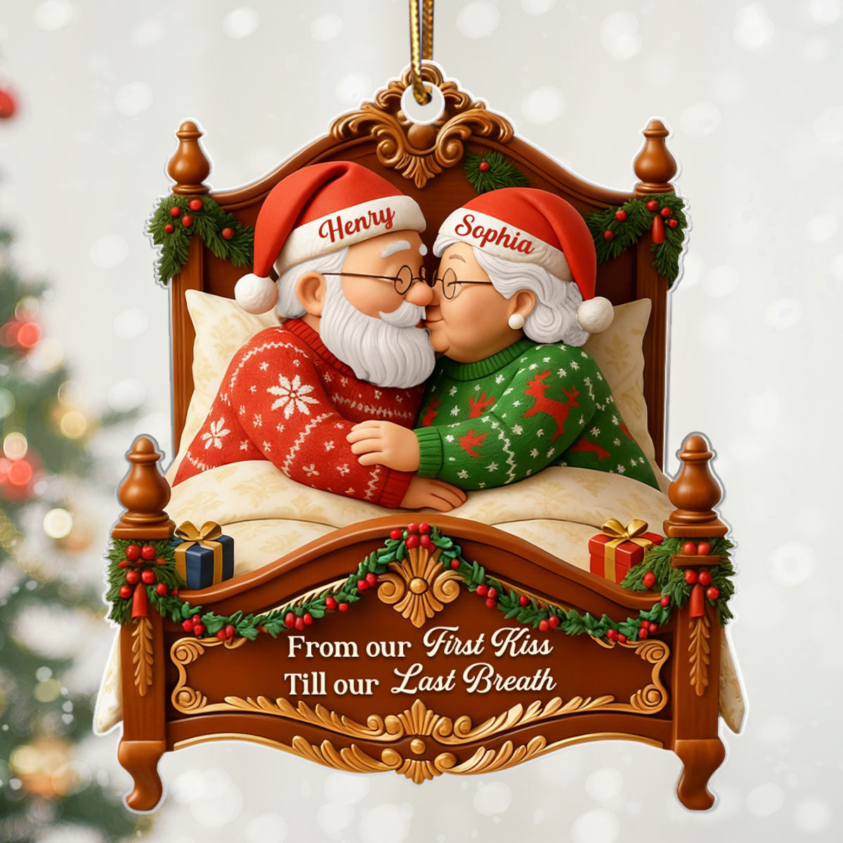 Old Couple Kissing from Our 1st Kiss till Our Last Breath - Personalized Acrylic Ornament - Christmas Gift for him, Gift for her