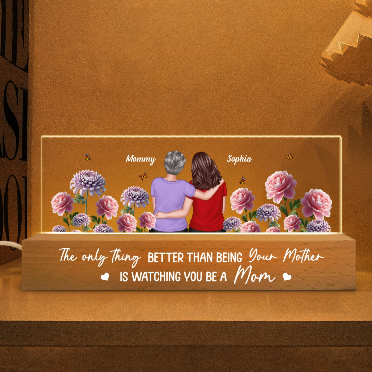 To My Daughter From Mom Birth Flower - Personalized Acrylic Block LED Night Light - Mother's Day Gift For Daughter