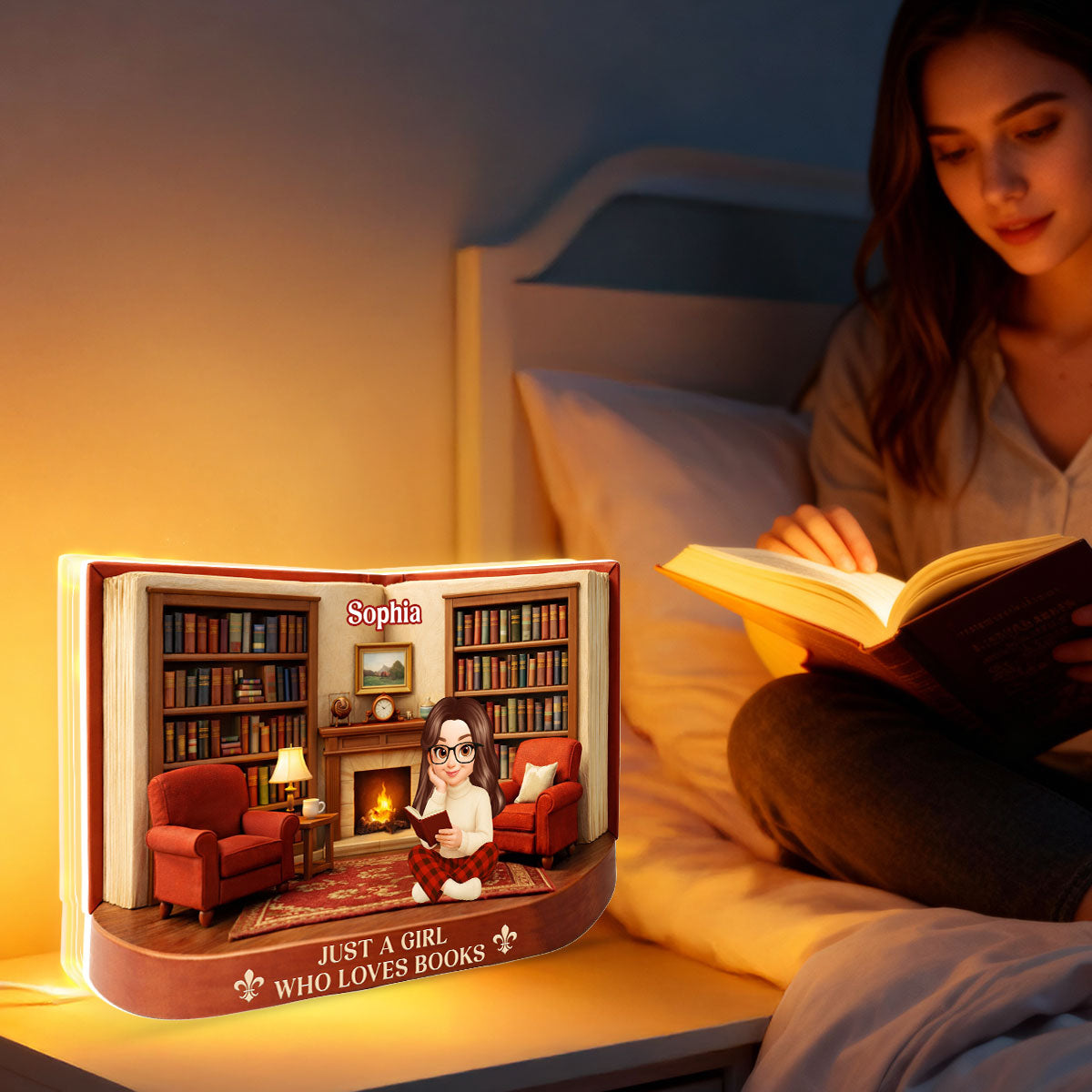 Just A Girl Who Loves Books - Personalized Light Box - Gift for Book Lovers
