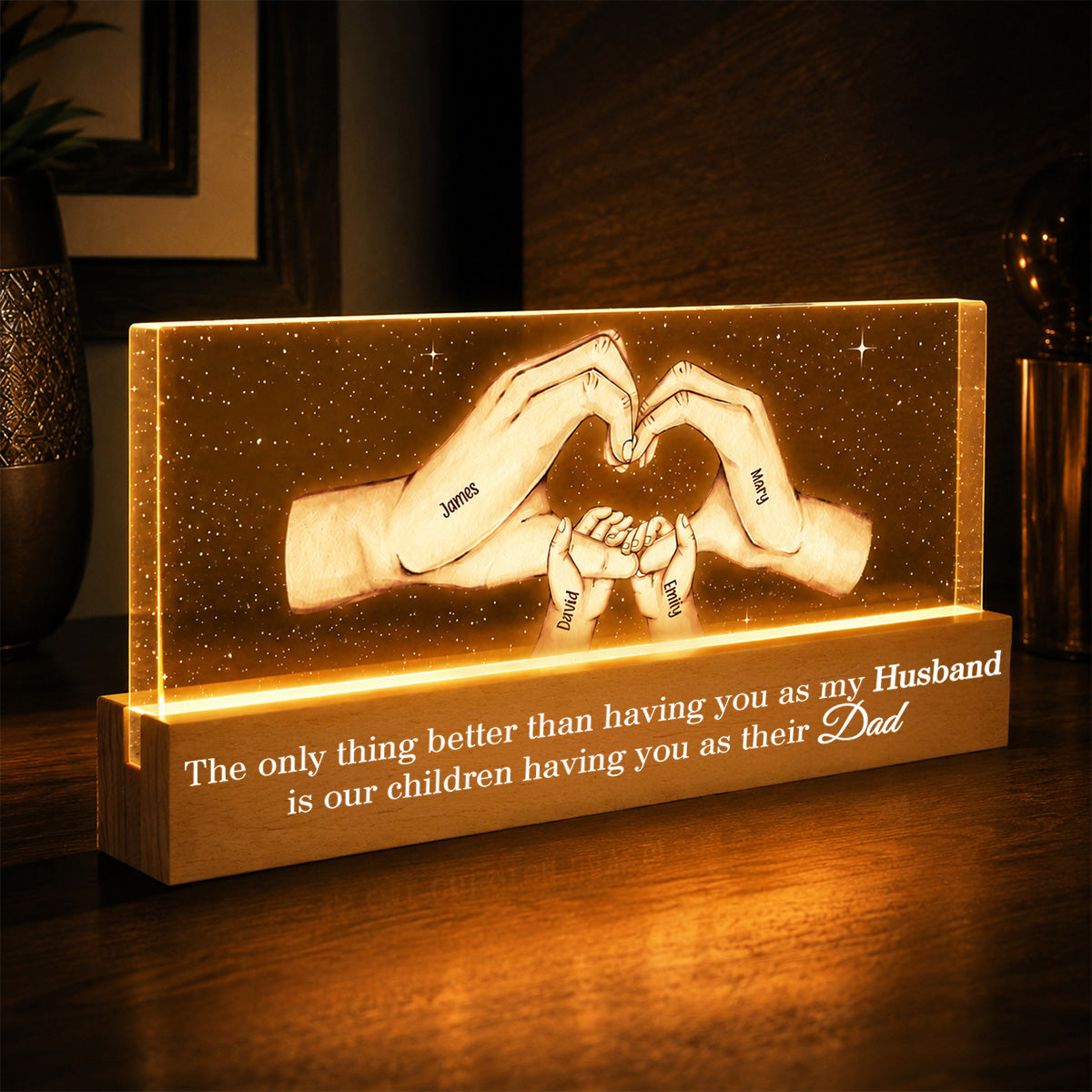 Our Children Having You As Their Dad Family Hands - Personalized Acrylic Block LED Night Light - Father's Day Gift For Husband
