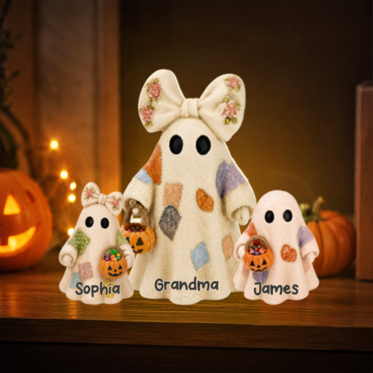Grandma's Boo Crew Patchwork Style Ghosts 2D Flat - Personalized Light Box - Halloween Decor For Grandma