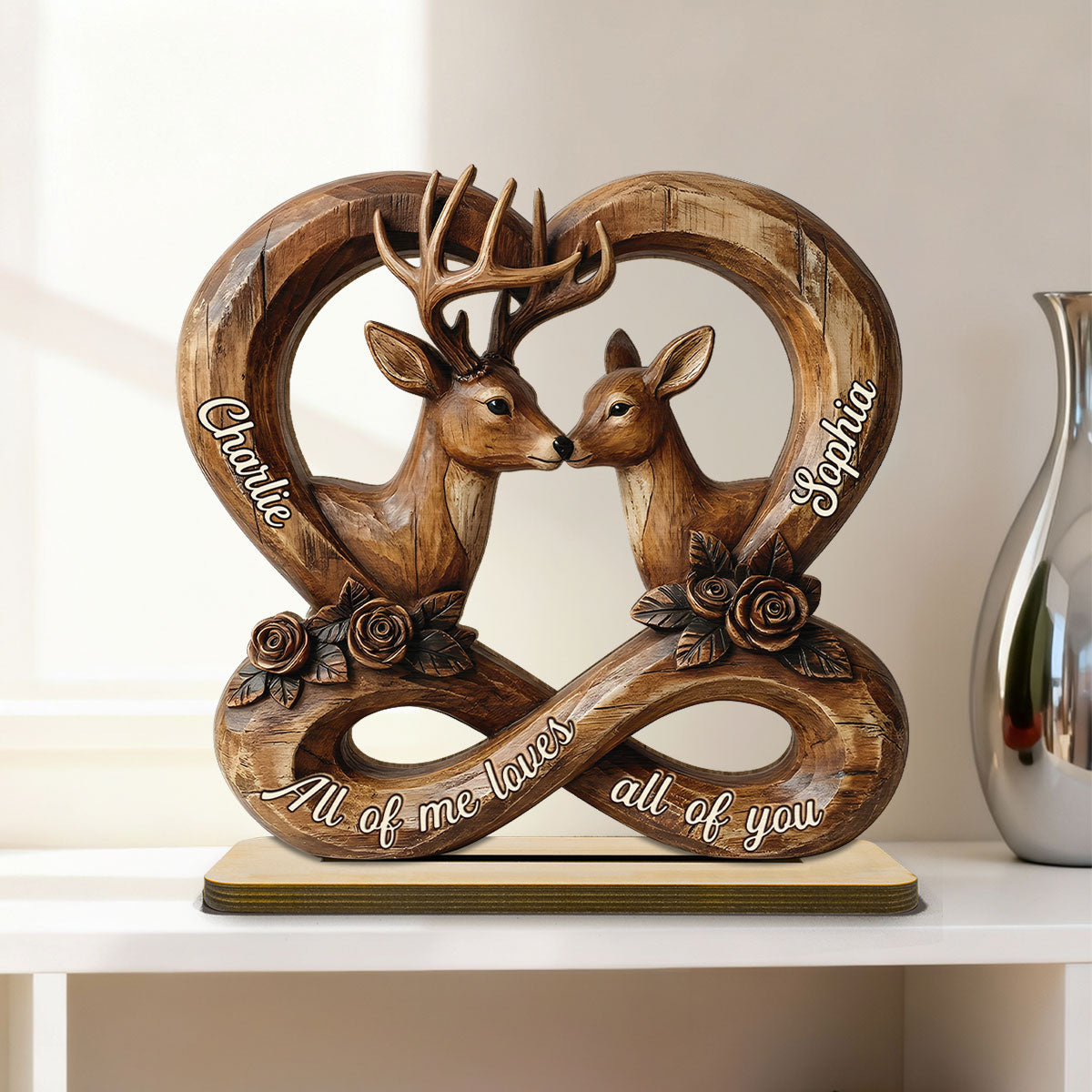 Deer Couple Eternal Love 2D Flat Printed - Personalized 2-Layer Wooden Plaque - Gift For Him, Gift For Her