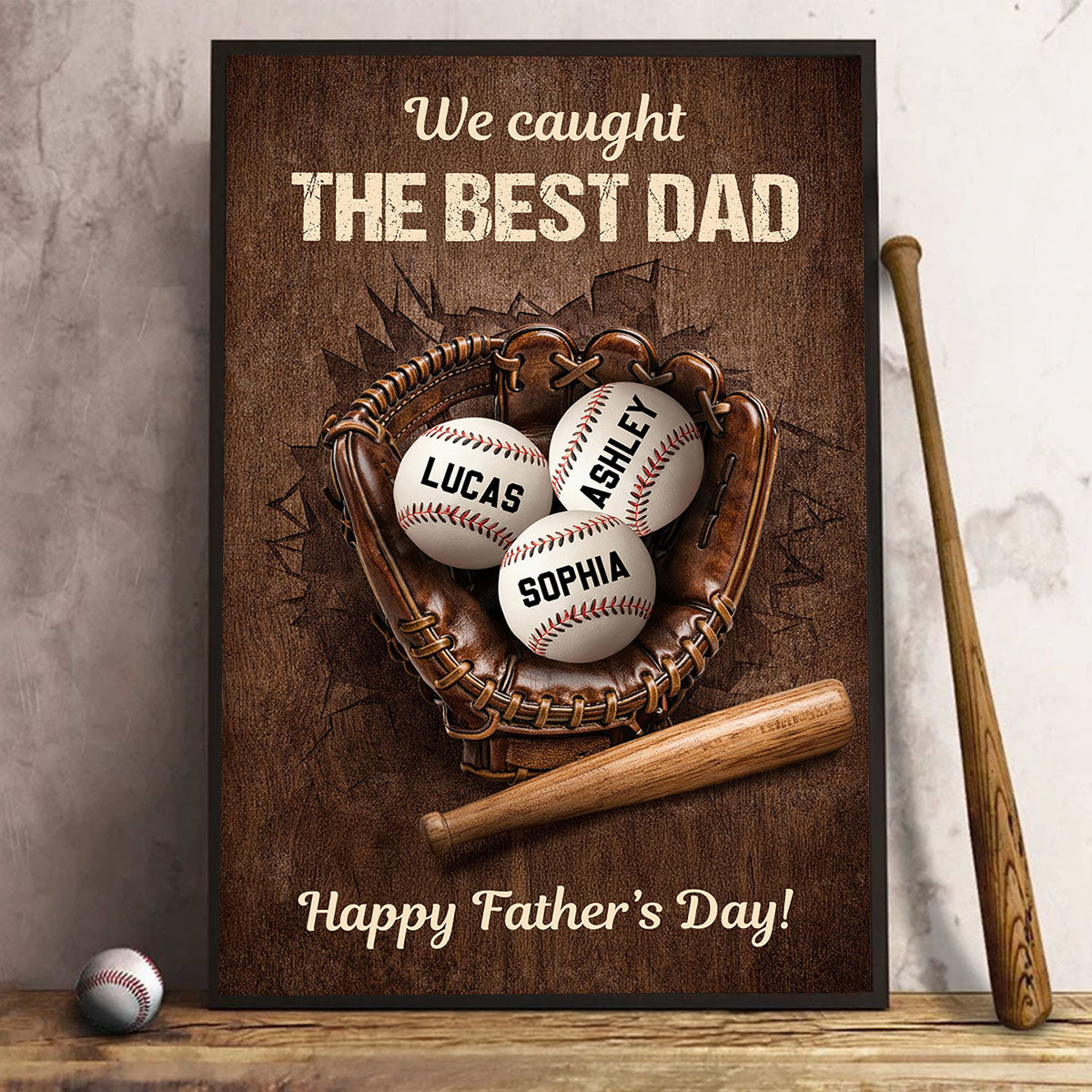 Happy Father's Day Baseball Dad - Personalized Poster - Heartfelt Father's Day Gift for Dad, Husband