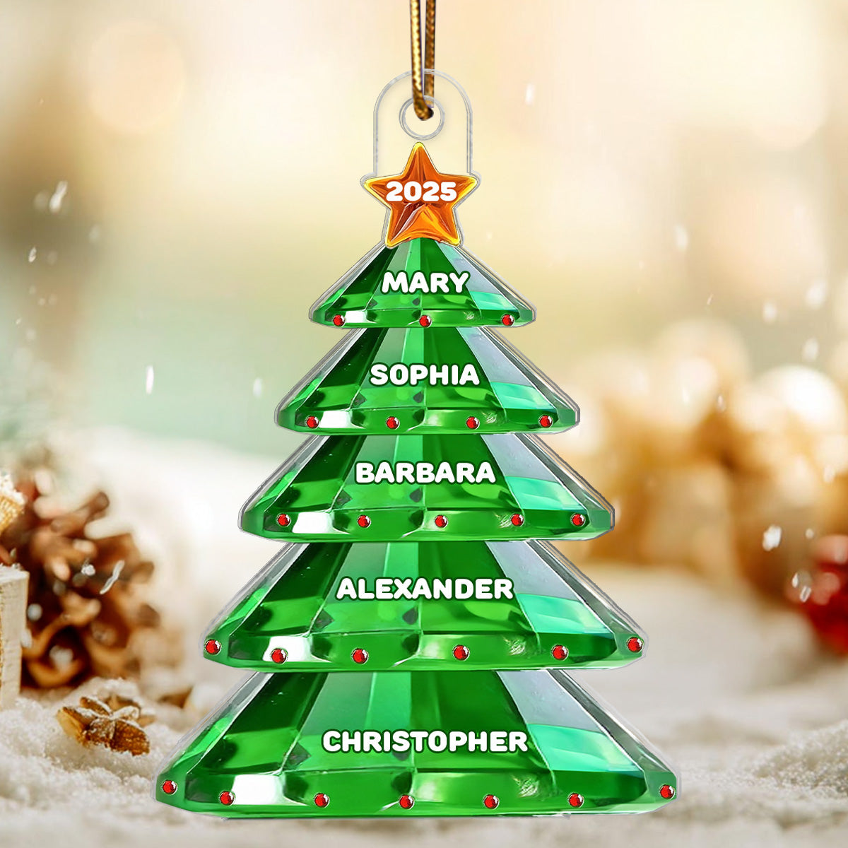 3D Crystal Effect Christmas Tree Family Names - Personalized Acrylic Ornament