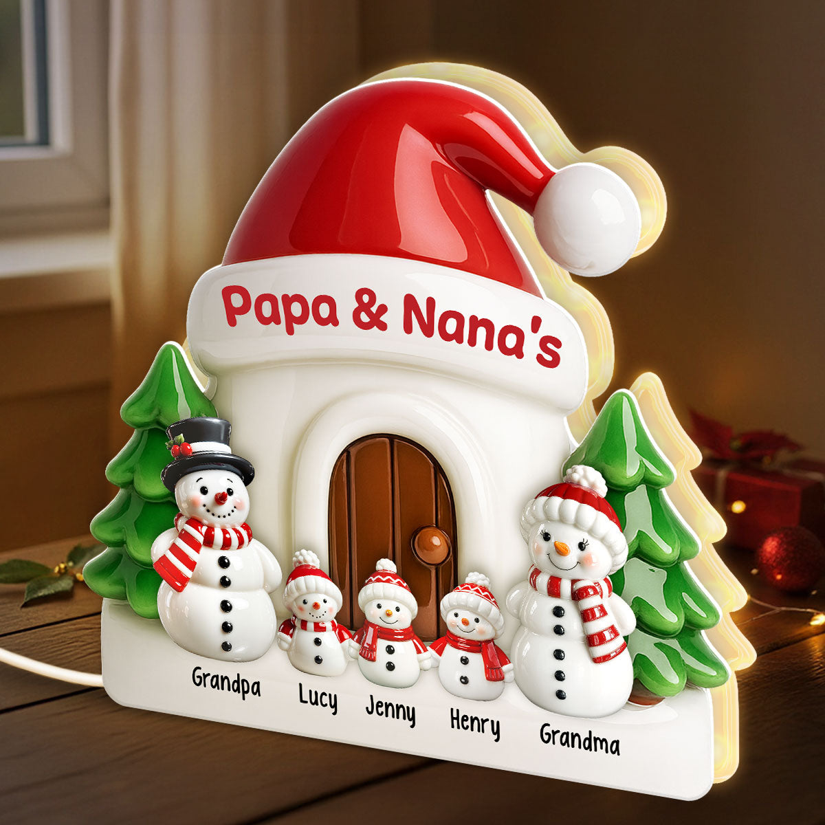 3D Effect Christmas Snowmen At Grandparents' House - Personalized Light Box - Christmas Decor For Grandma, Grandpa, Family