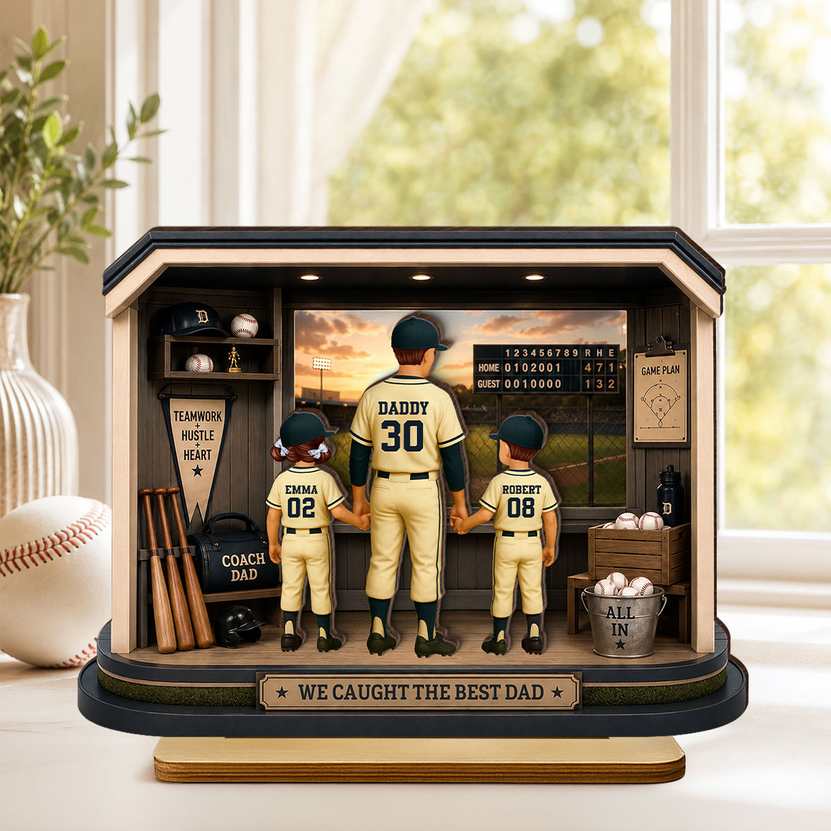 Home Run Baseball Dad & Kids - Personalized 2-Layered Wooden Plaque -  Gift For Dad, Husband