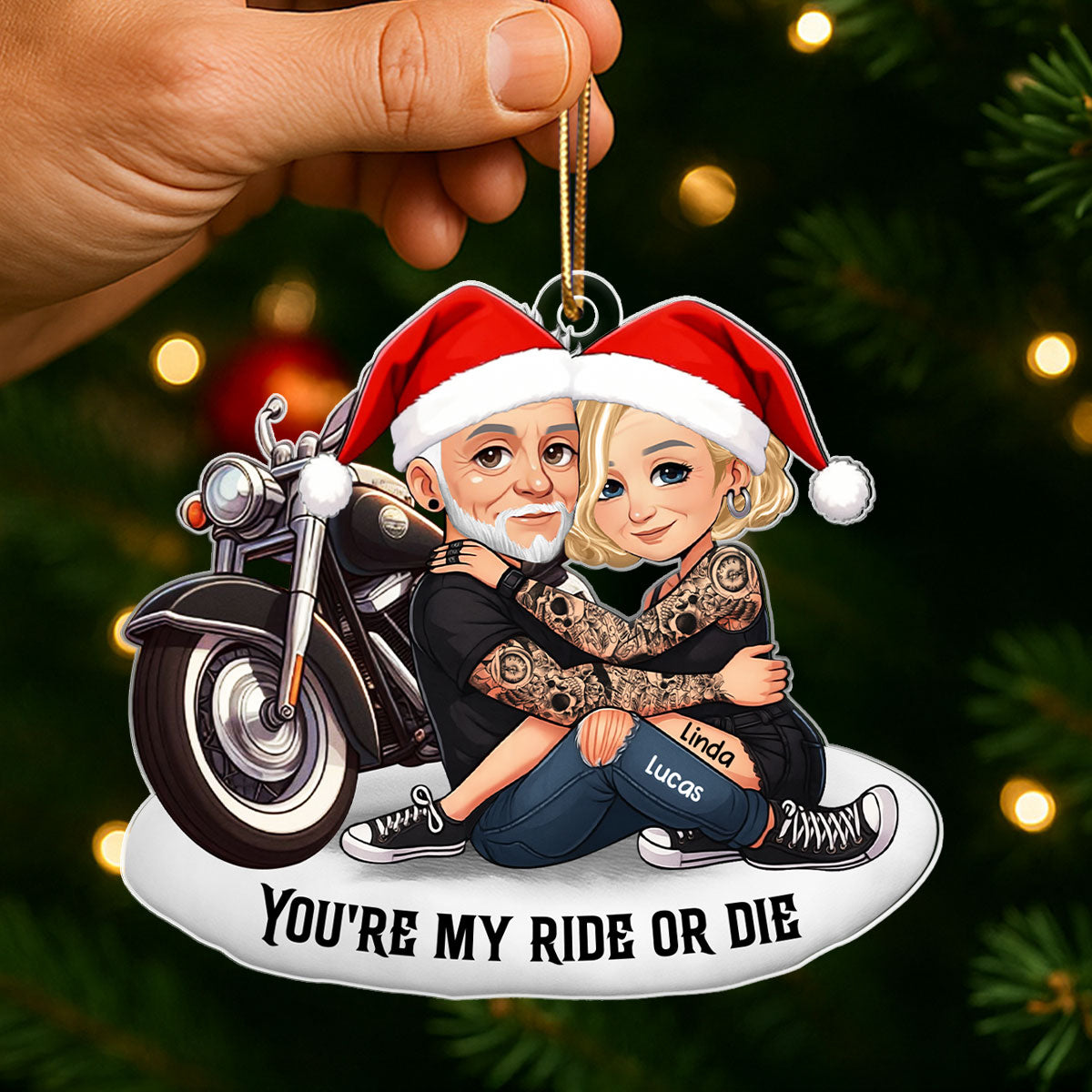 Bikers Couple Riding Partners for Life - Personalized Acrylic Ornament - Gift for Him, Gift for Her