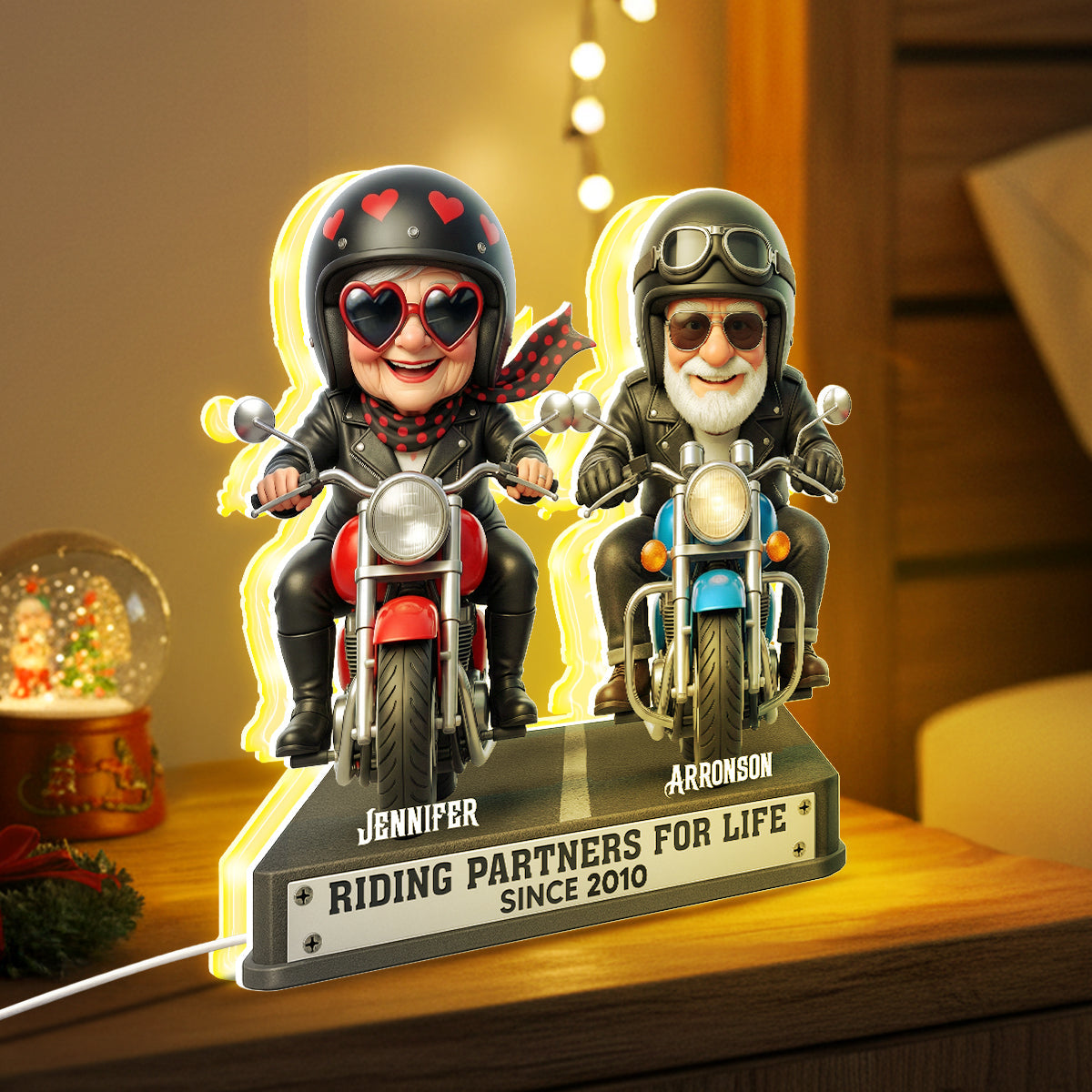 Old Biker Couple Riding Partners for Life - Personalized Light Box - Sentimental Gift for her, for him