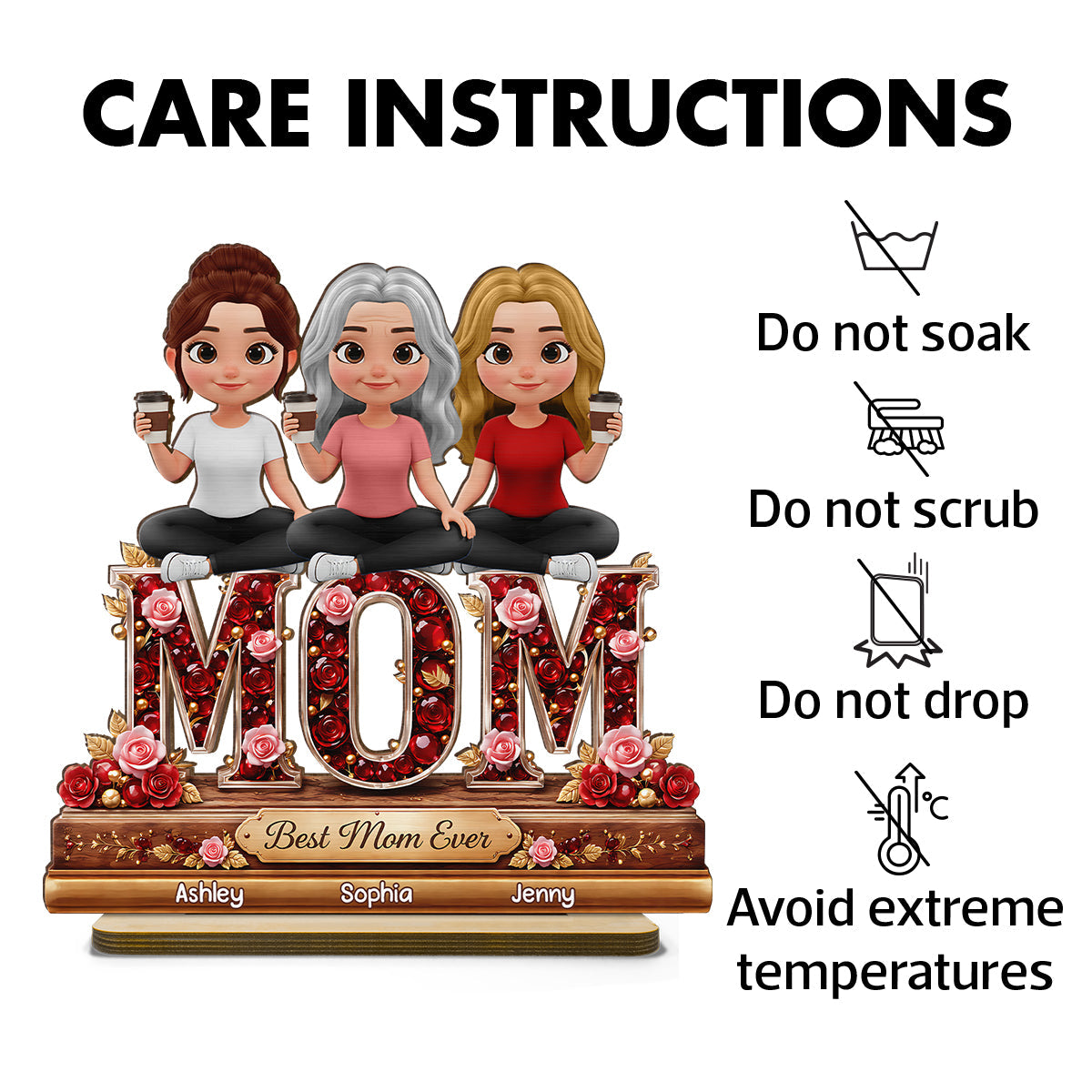 Best Mom Ever Mom And Daughters - Personalized 2-Layered Wooden Plaque - Heartfelt Gift For Mom, Grandma