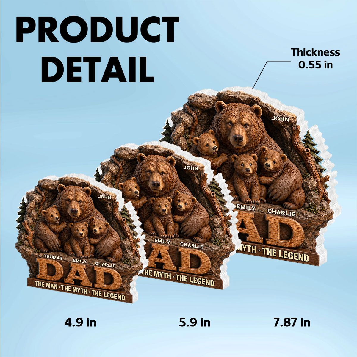 Papa Bear Dad The Man The Myth The Legend - Personalized Acrylic Block Plaque - Cool  Gift For Dad