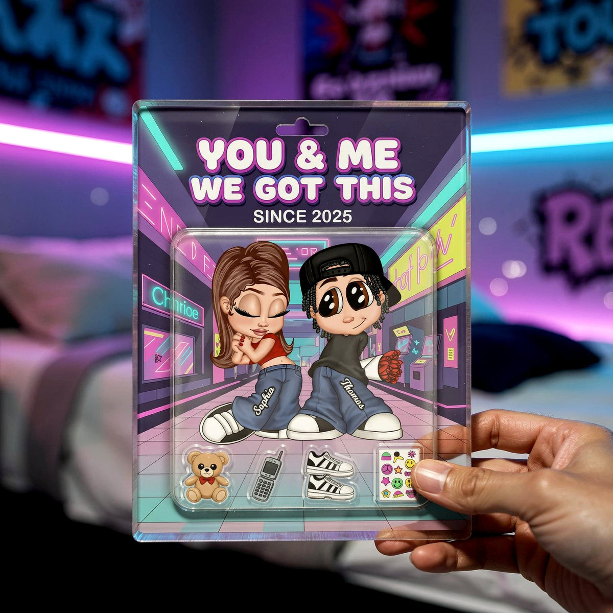 Y2K Couple Action Figure - Personalized Acrylic Block Plaque - Sentimental Valentine's Day Gift for him, for her