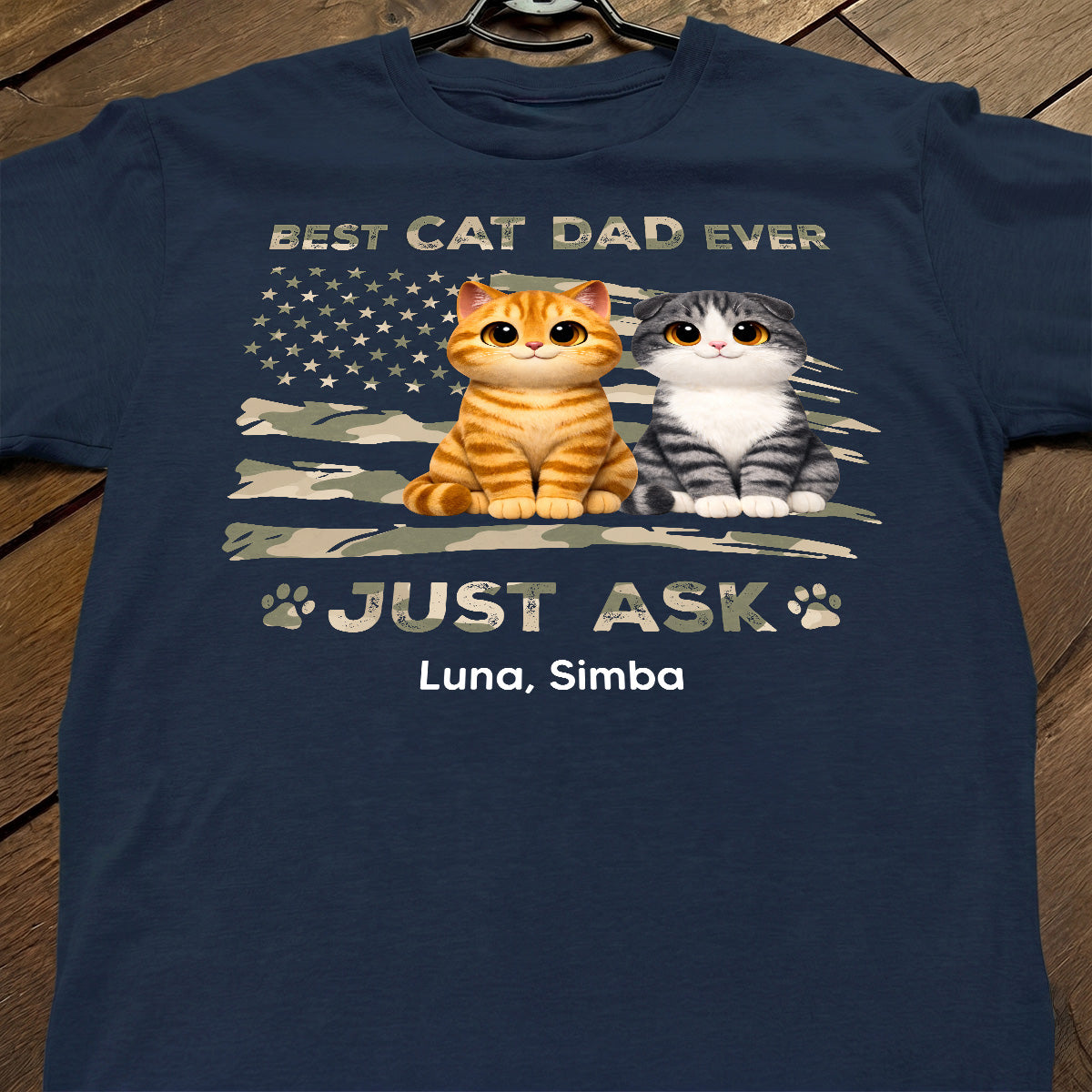 Best Cat Dad Ever Nation Flag Theme Cute Cats - Personalized Shirt - Father's Day Gift For Cat Dad, Patriotic 4th Of July Gift, USA 250th Anniversary