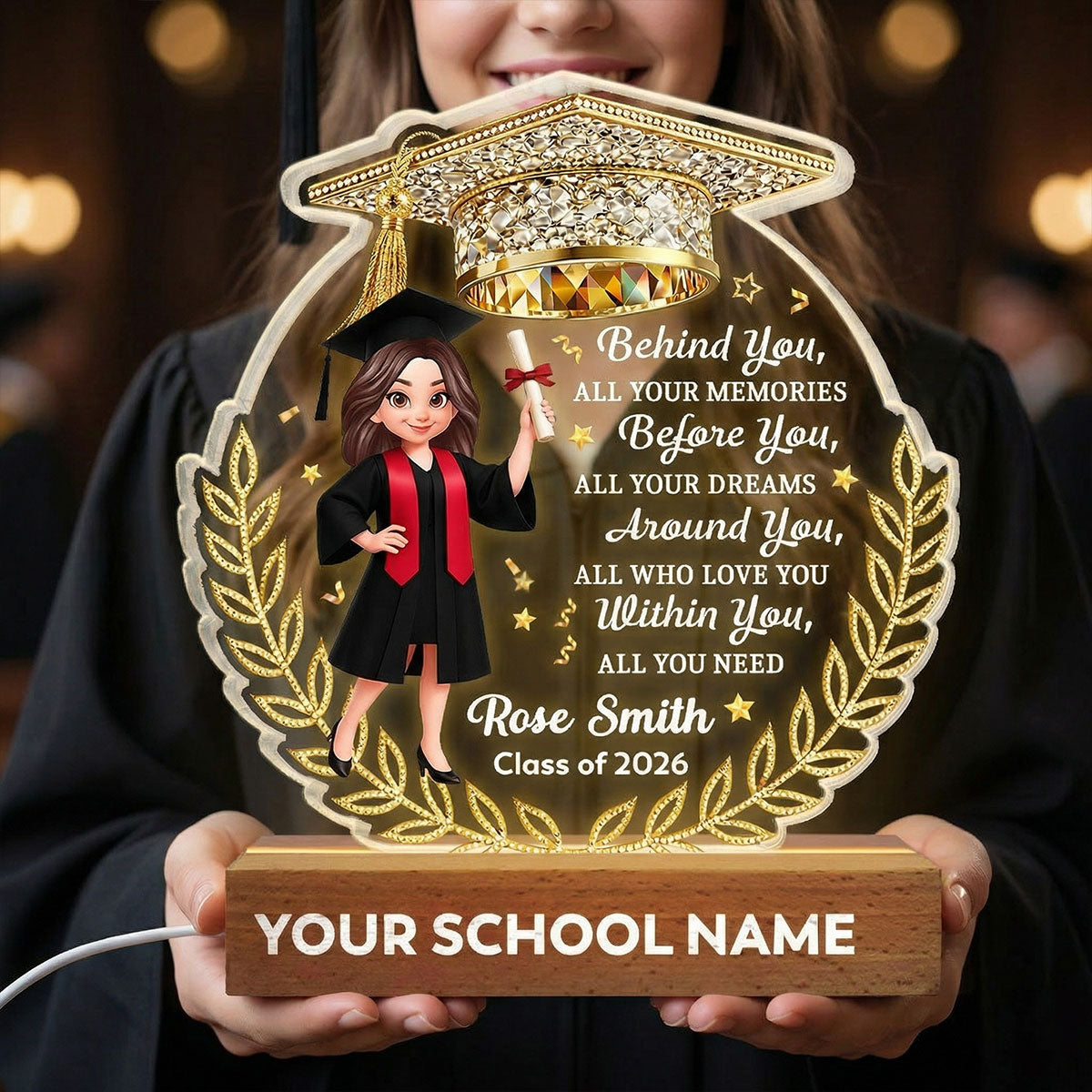 Before You All Your Dreams Graduation - Personalized Acrylic Block LED Night Light - Graduation Gift For Graduates, Daughter, Son