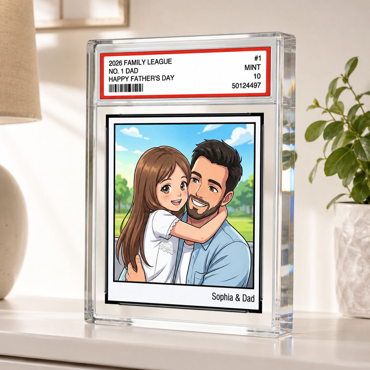 Vintage No. 1 Dad Trading Card Trading Card Cartoon Style - Personalized Acrylic Block Plaque -  Gift For Dad, Husband