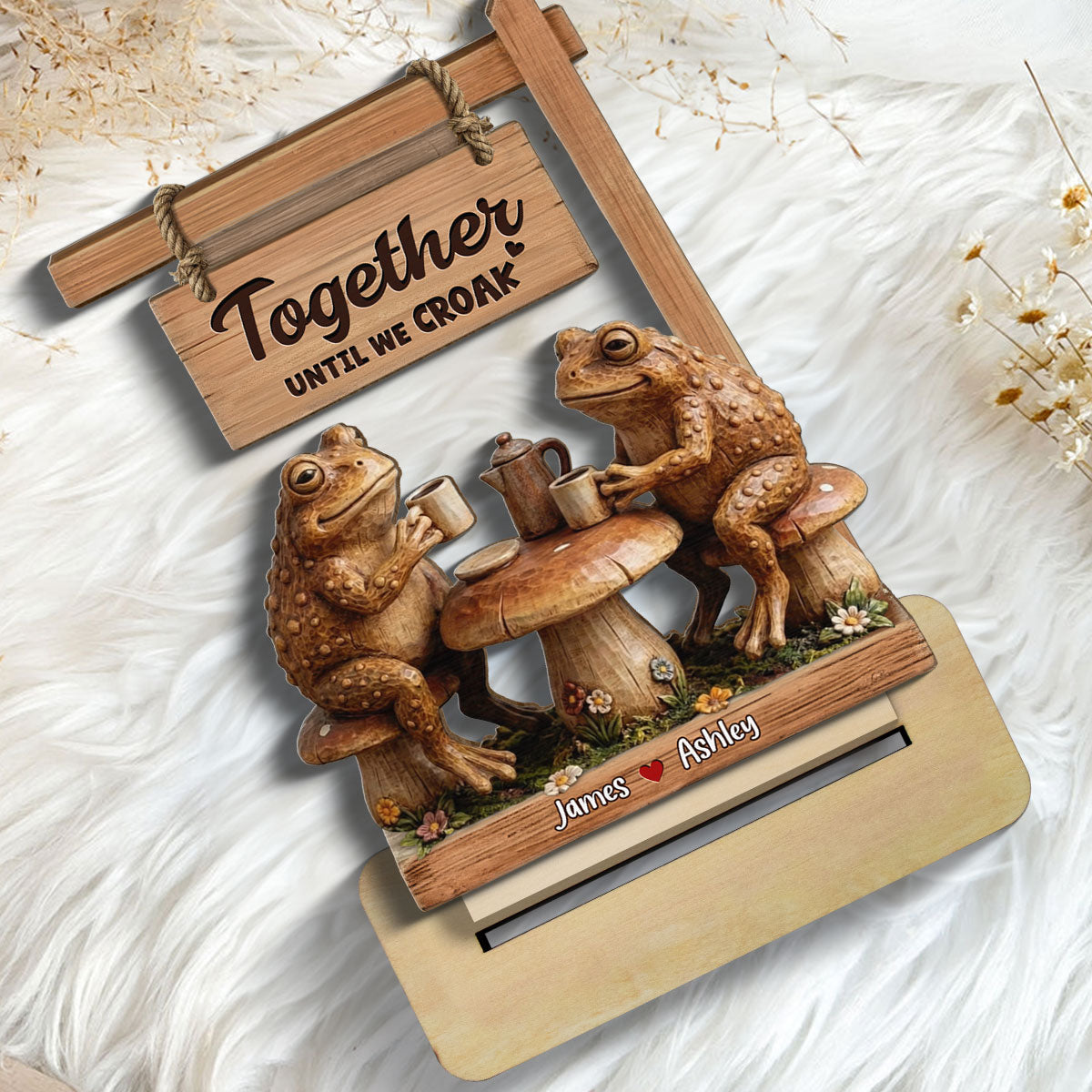 3D Effect Toad Couple In Garden Together Until We Croak - Personalized 2-Layer Wooden Plaque - Gift For Him, Gift For Her