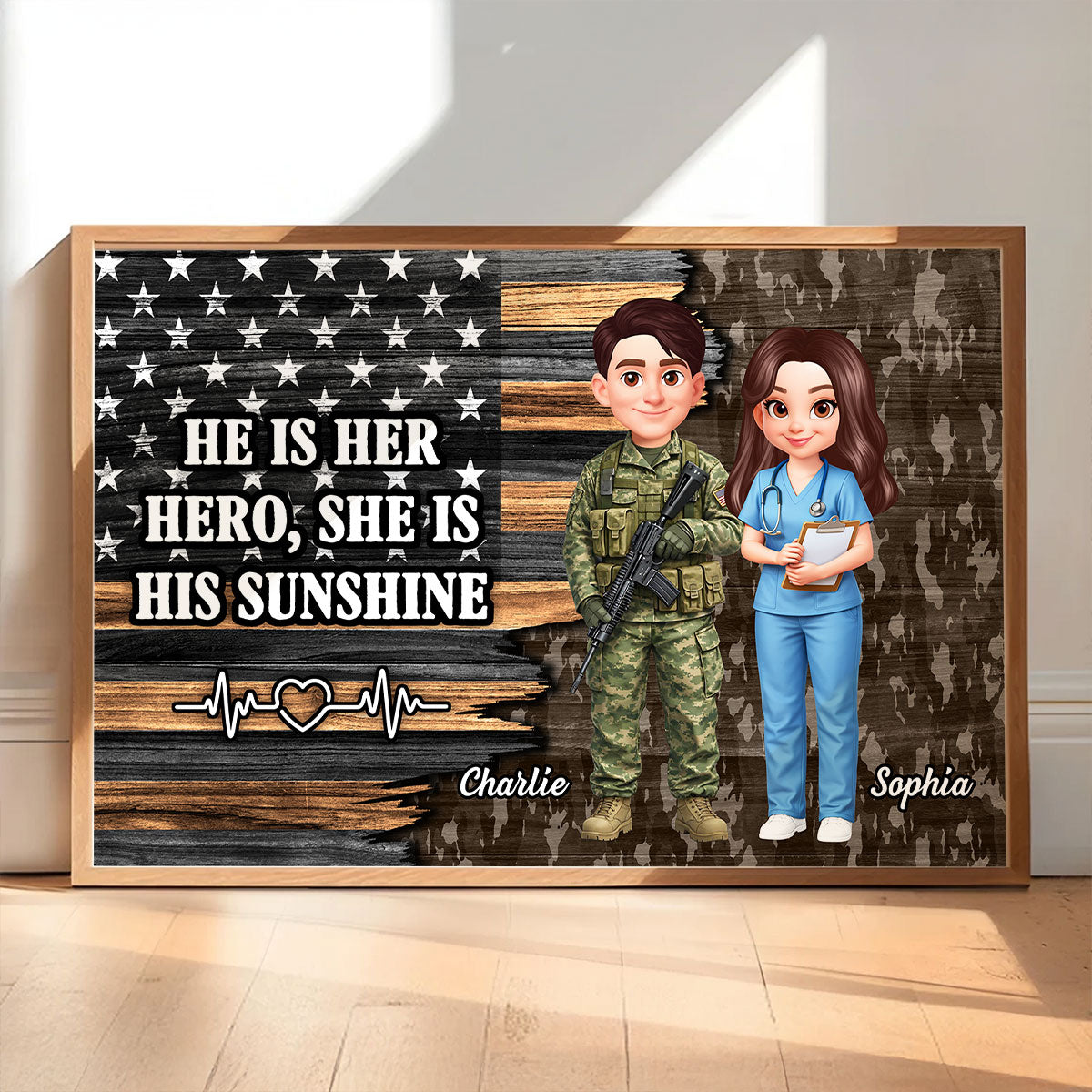 Custom Hero Couple Occupation Nation Flag - Personalized Poster - Heartfelt Gift for Him, for Her
