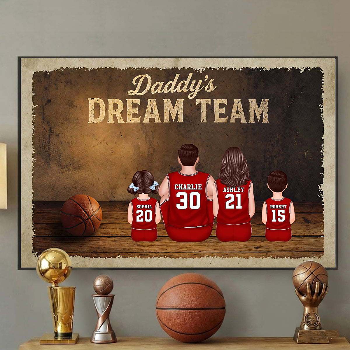 Daddy's Basketball Dream Team - Personalized Poster - Father's Day Gift for Dad, Husband