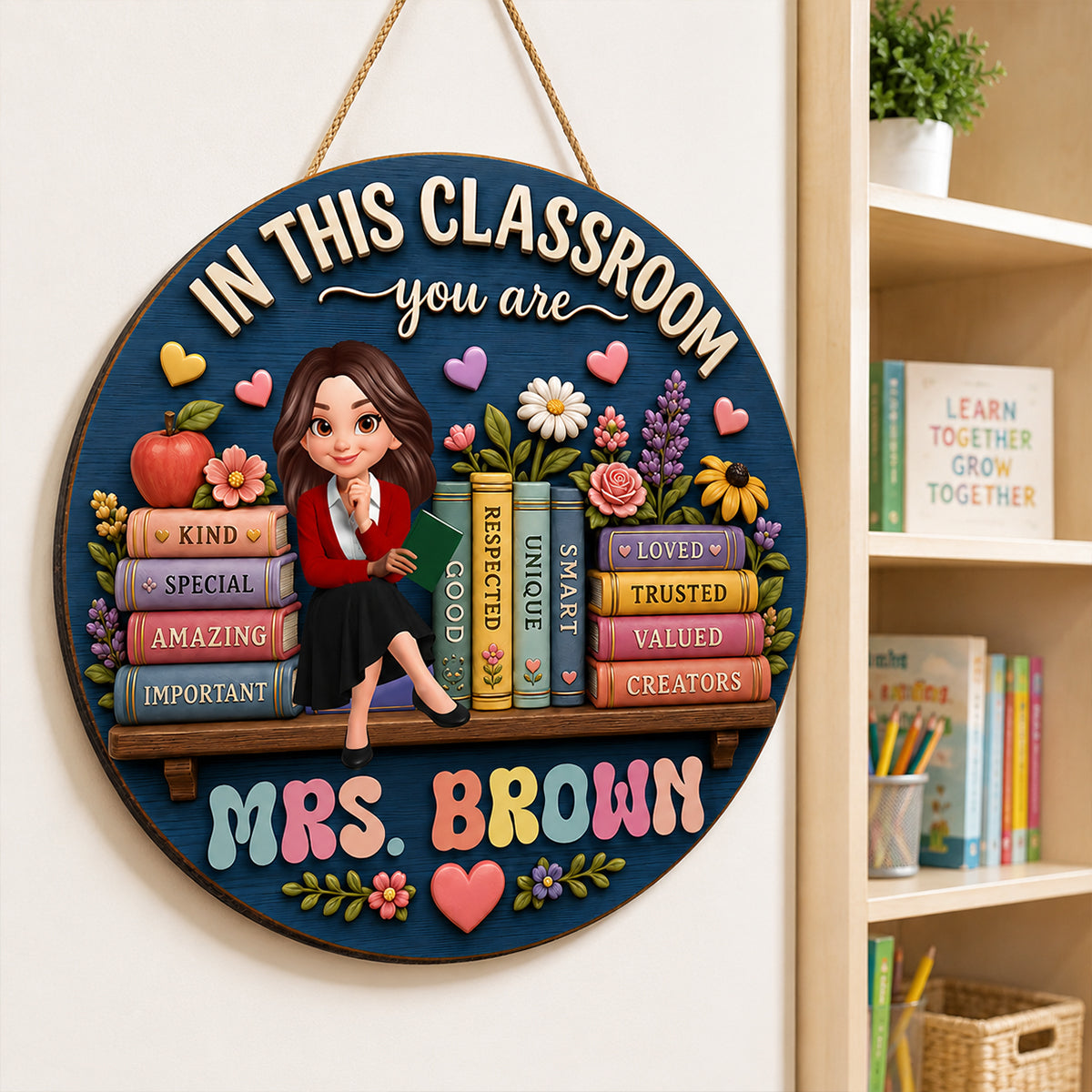 Custom Teacher Name Sign - Personalized Wooden Door Sign - Back to School Decor for Teachers
