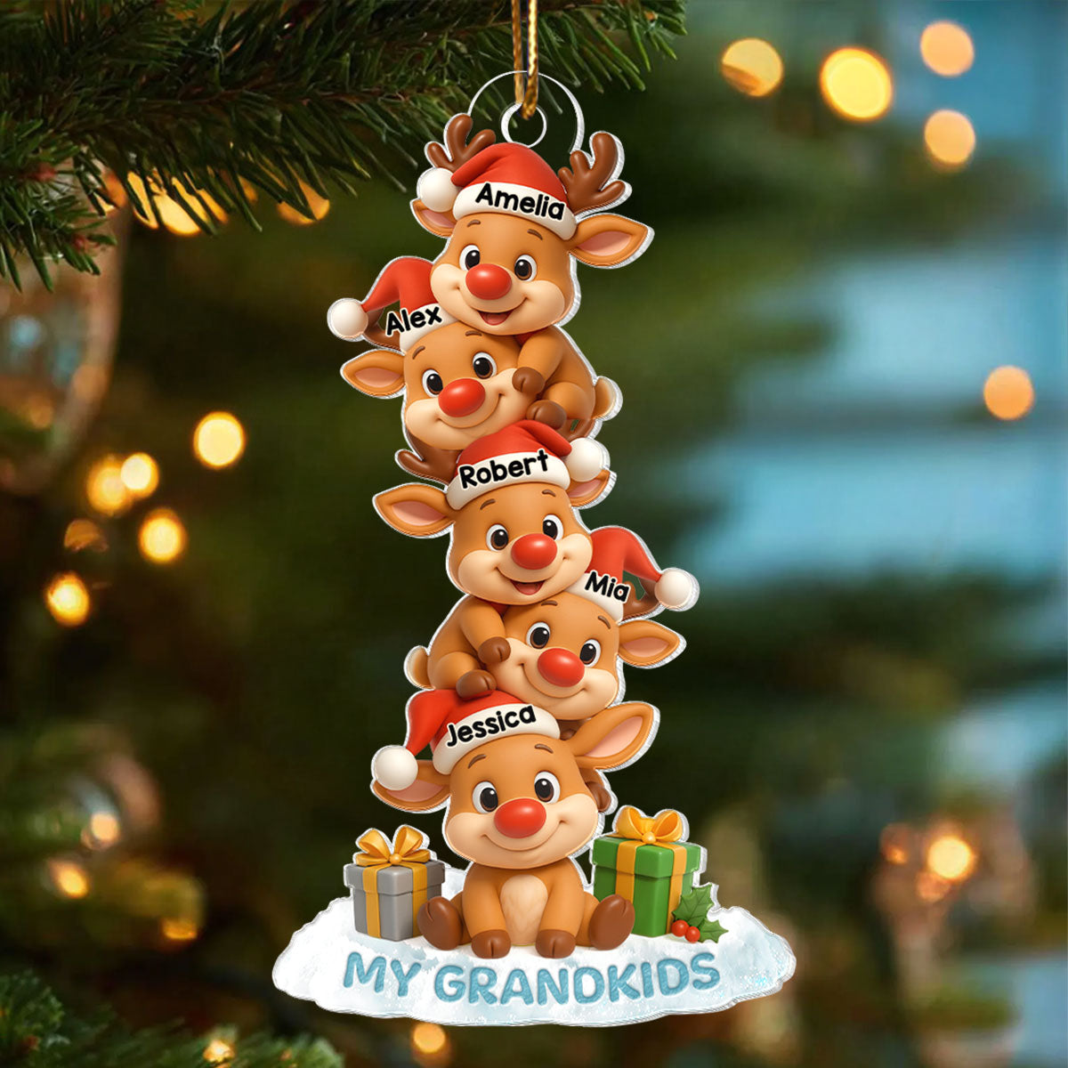 Cute Reindeer Grandkids - Personalized Acrylic Ornament - Christmas Gift for Grandma