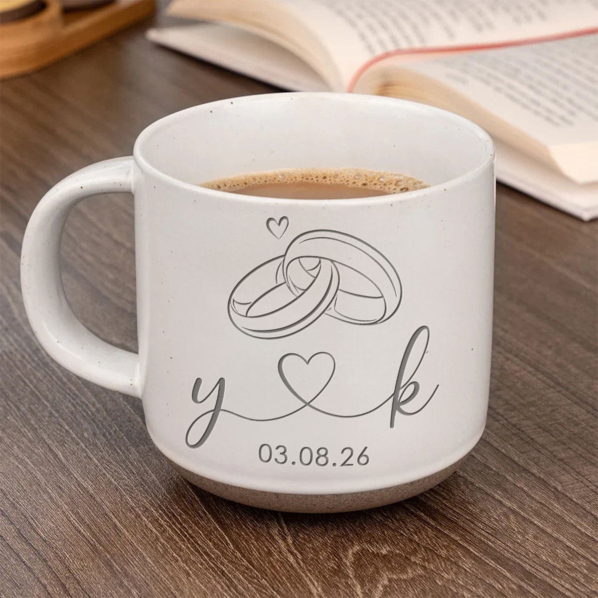 Rings Of Love - Personalized Pottery Mug - Anniversary, Engagement Gift For Couple