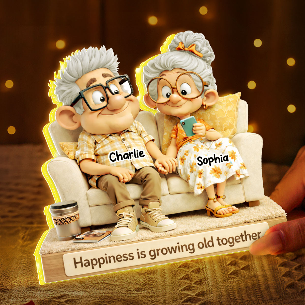 Cute Senior Couple On Couch - Personalized Light Box - Heartfelt Anniversary, Valentine's Day Gift, Gift For Him, Gift For Her