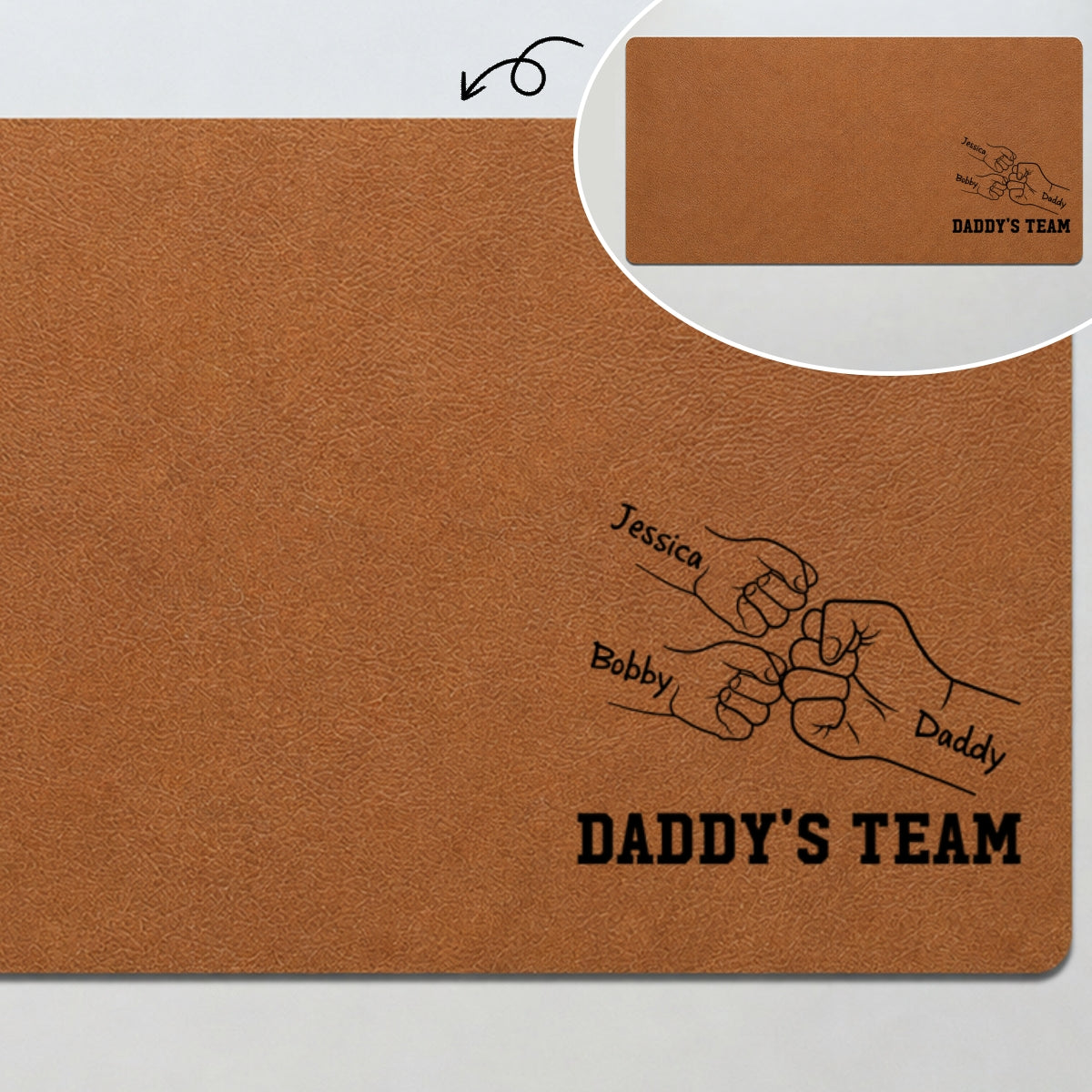 Daddy's Team Fist Bump Outline - Personalized Desk Mat - Father's Day Gift For Dad, Husband