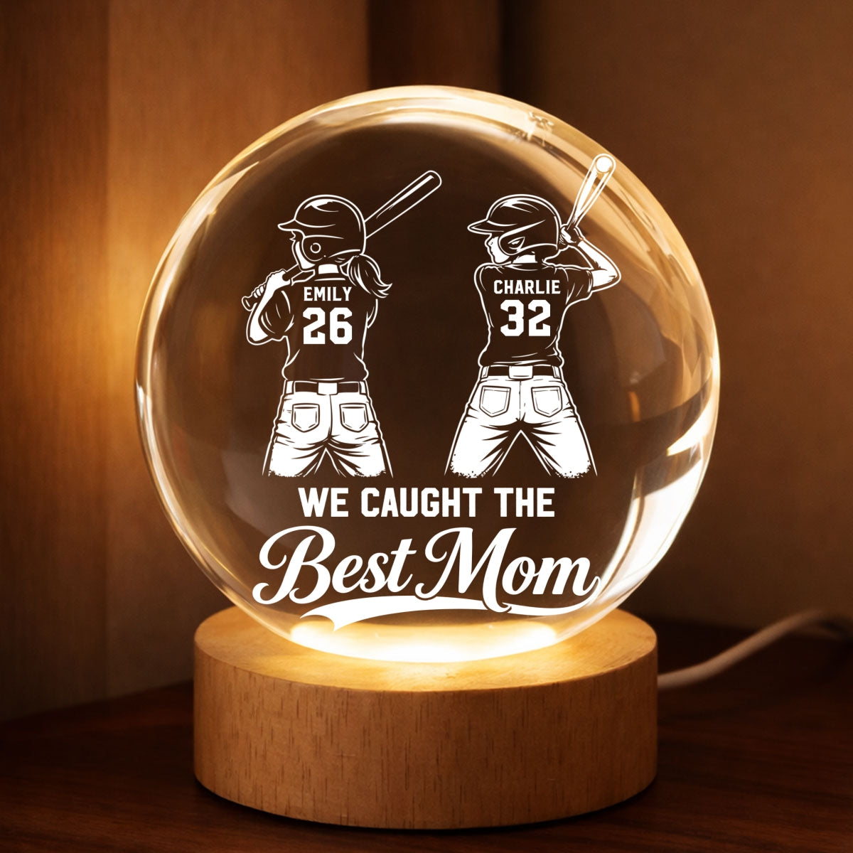 Baseball Players We Caught The Best Mom - Personalized Crystal Ball LED Night Light - Mother's Day Gift For Baseball Mom, Wife