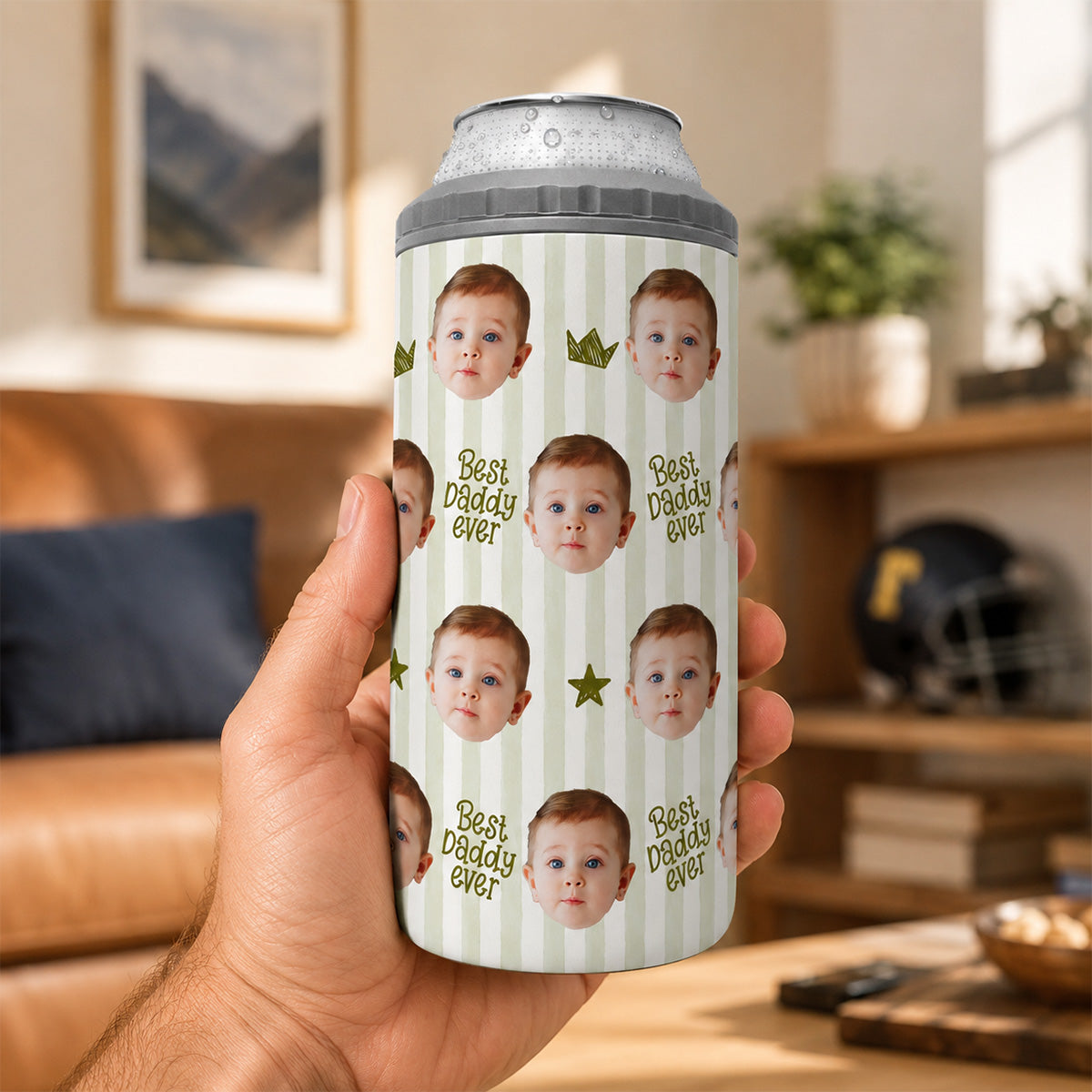 Custom Photo Stripe Theme - Personalized 4-In-1 Can Cooler - Father's Day Gift For Dad, Grandpa