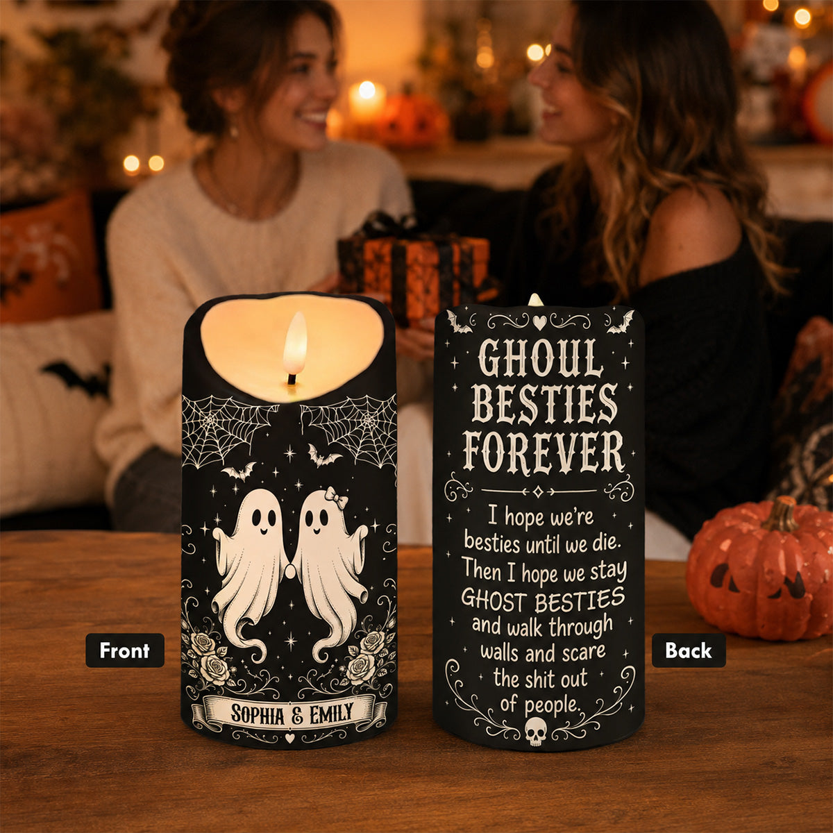 Ghoul Besties Forever Until We Die - Personalized LED Candle - Funny Work Bestie Gift, Halloween Keepsake For Best Friends