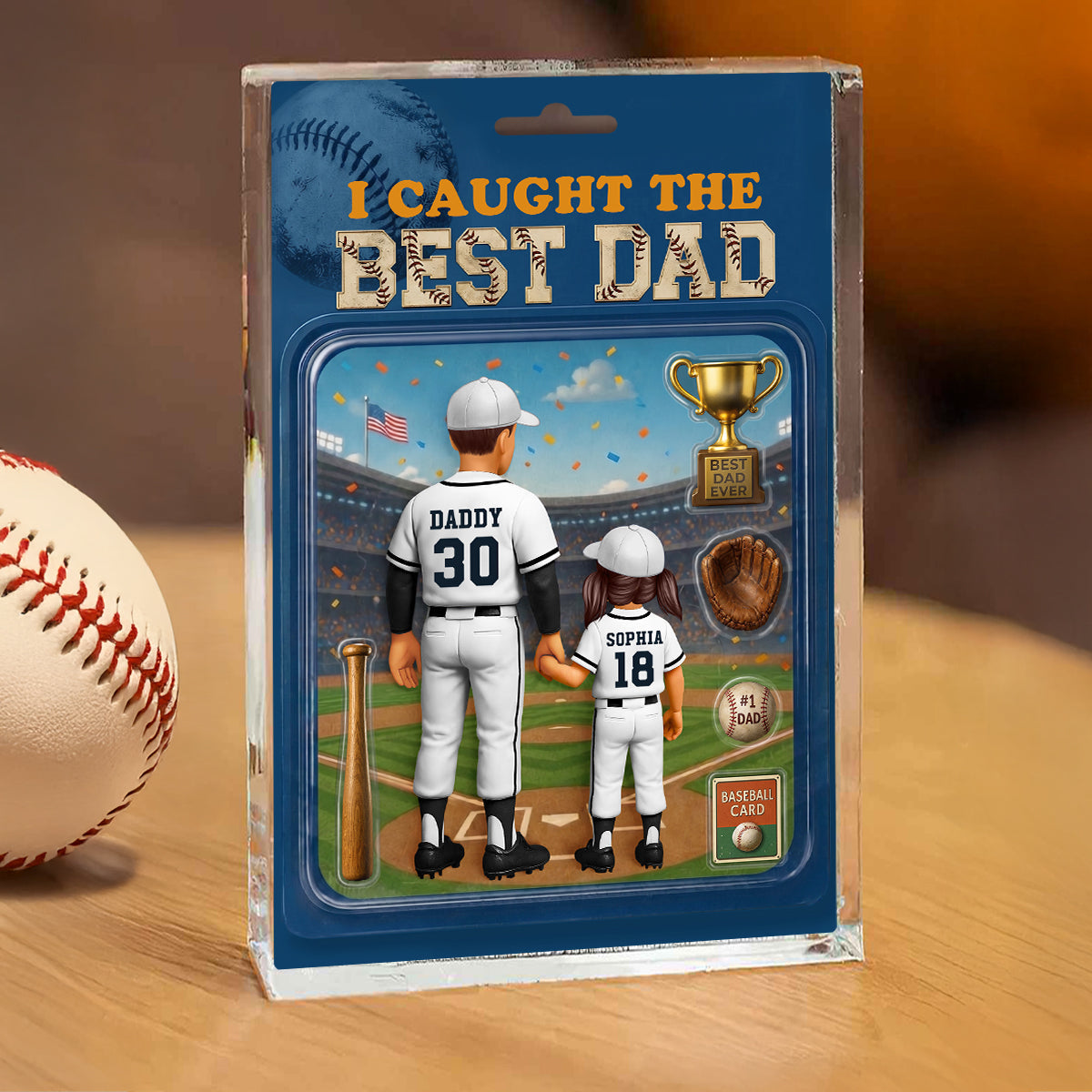 Baseball Dad Action Figure - Personalized Acrylic Block Plaque -  Gift for Dad, Husband