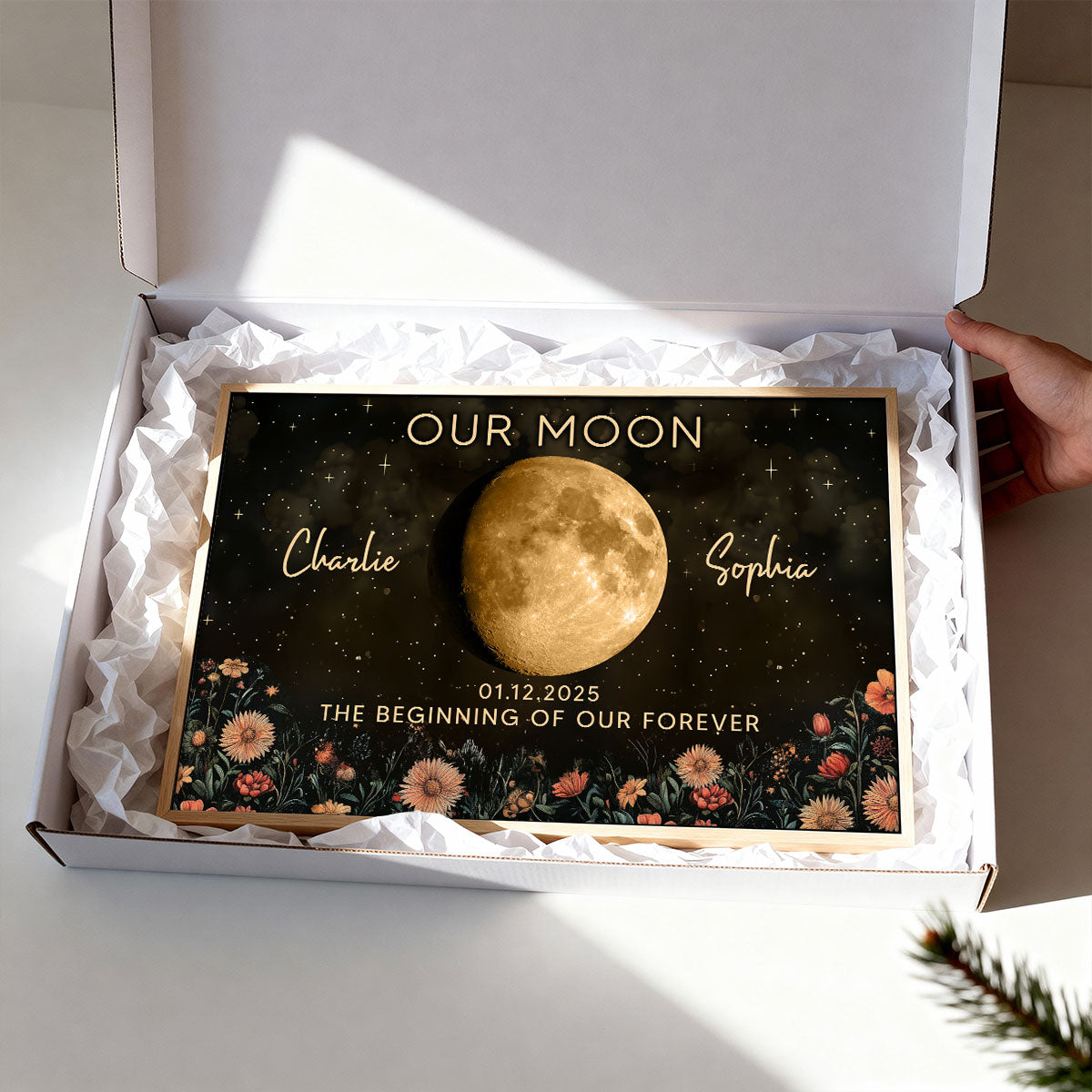 Night Sky Love Story Couple Custom Moon Phase Anniversary Date - Personalized Poster - Heartfelt Anniversary Gift, Valentine Gift, Wedding Gift For Couple