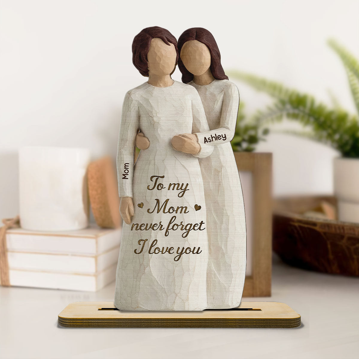 To Mom Never Forget I Love You 2D Flat - Personalized 2-Layered Wooden Plaque - Gift For Mom From Daughter
