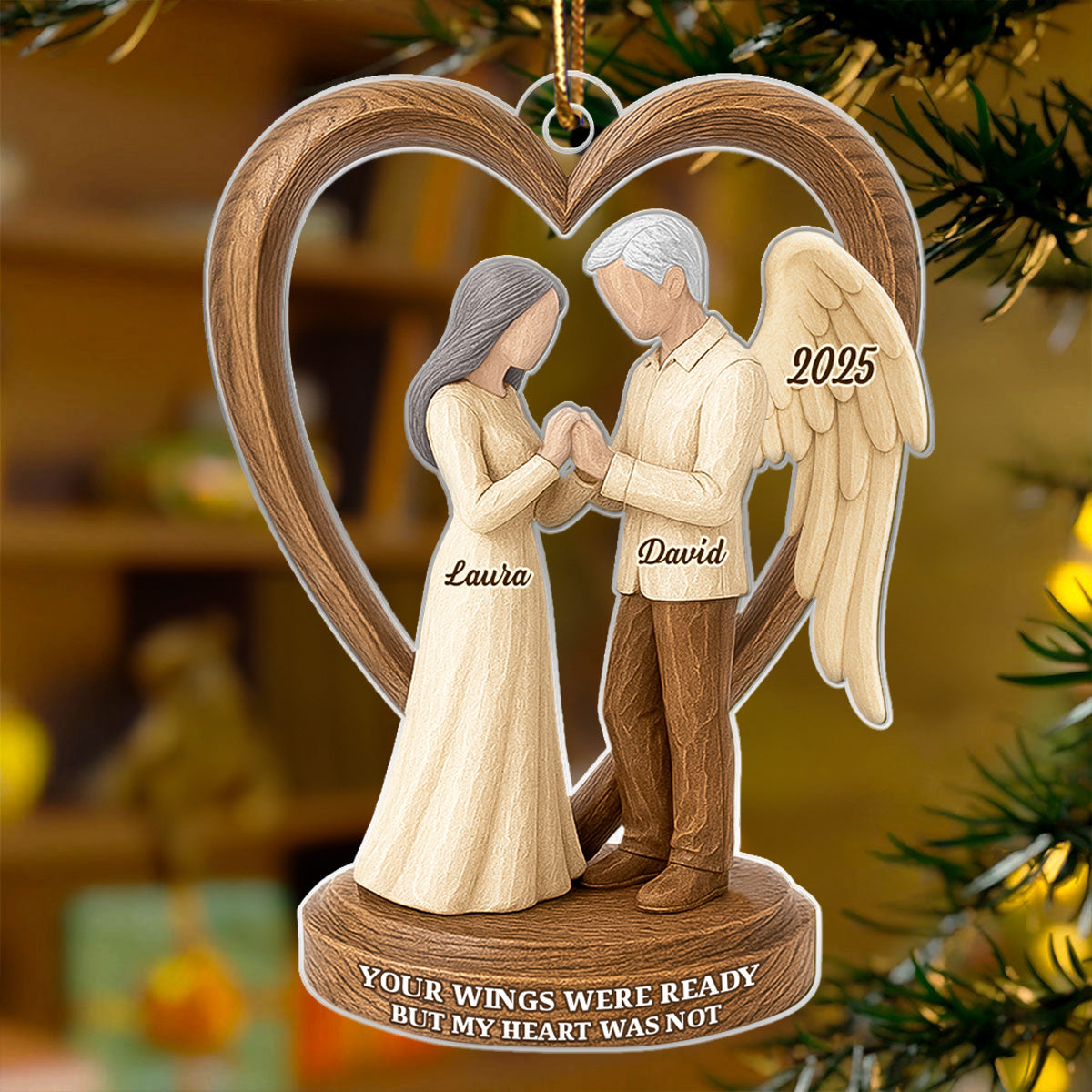Couple Memorial Wooden Figurines - Personalized Acrylic Ornament - Memorial Christmas Gift For Him, For Her, For Couple