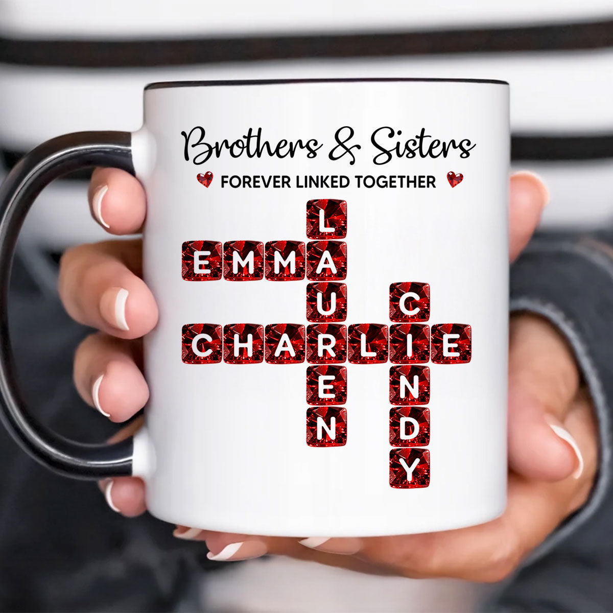 Brothers Sisters Forever Linked Together 3D Crystal Crossword - Personalized Mug - Sentimental Gift for for Loved Ones