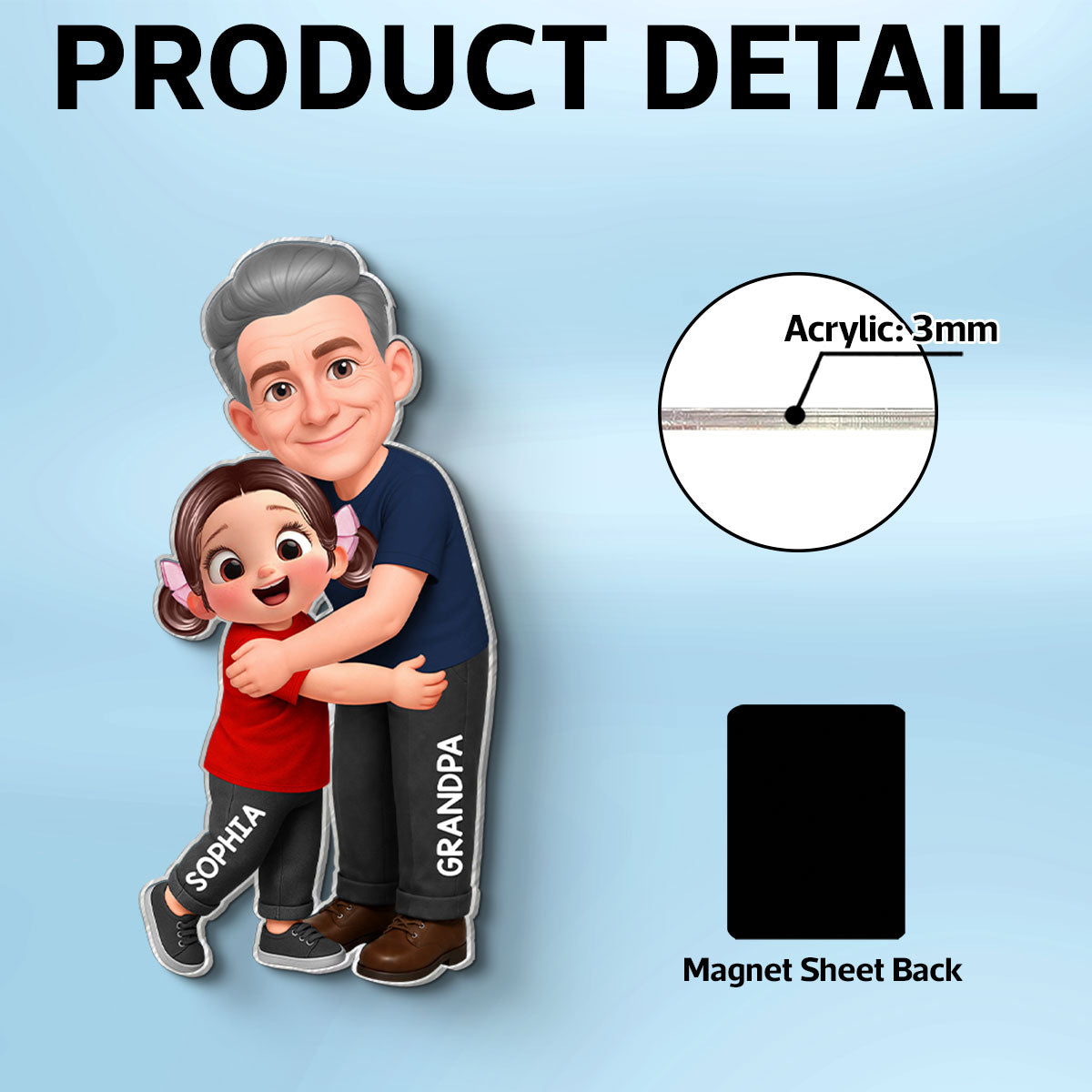 Grandpa Dad Hugging Kids Grandkids - Personalized Acrylic Fridge Magnet - Father's Day Gift For Grandpa, Dad