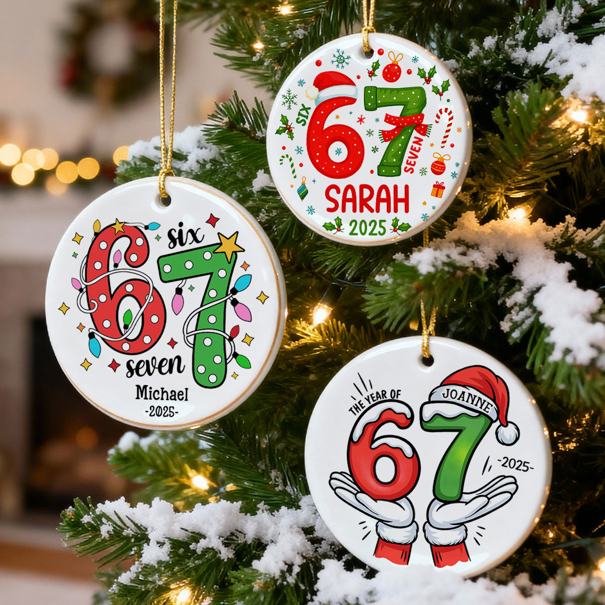 Custom Six Seven 67 Gen Z Funny Slang Teen Keepsake - Personalized Ceramic Ornament - Christmas Gift for Daughter, Son, Grandkids