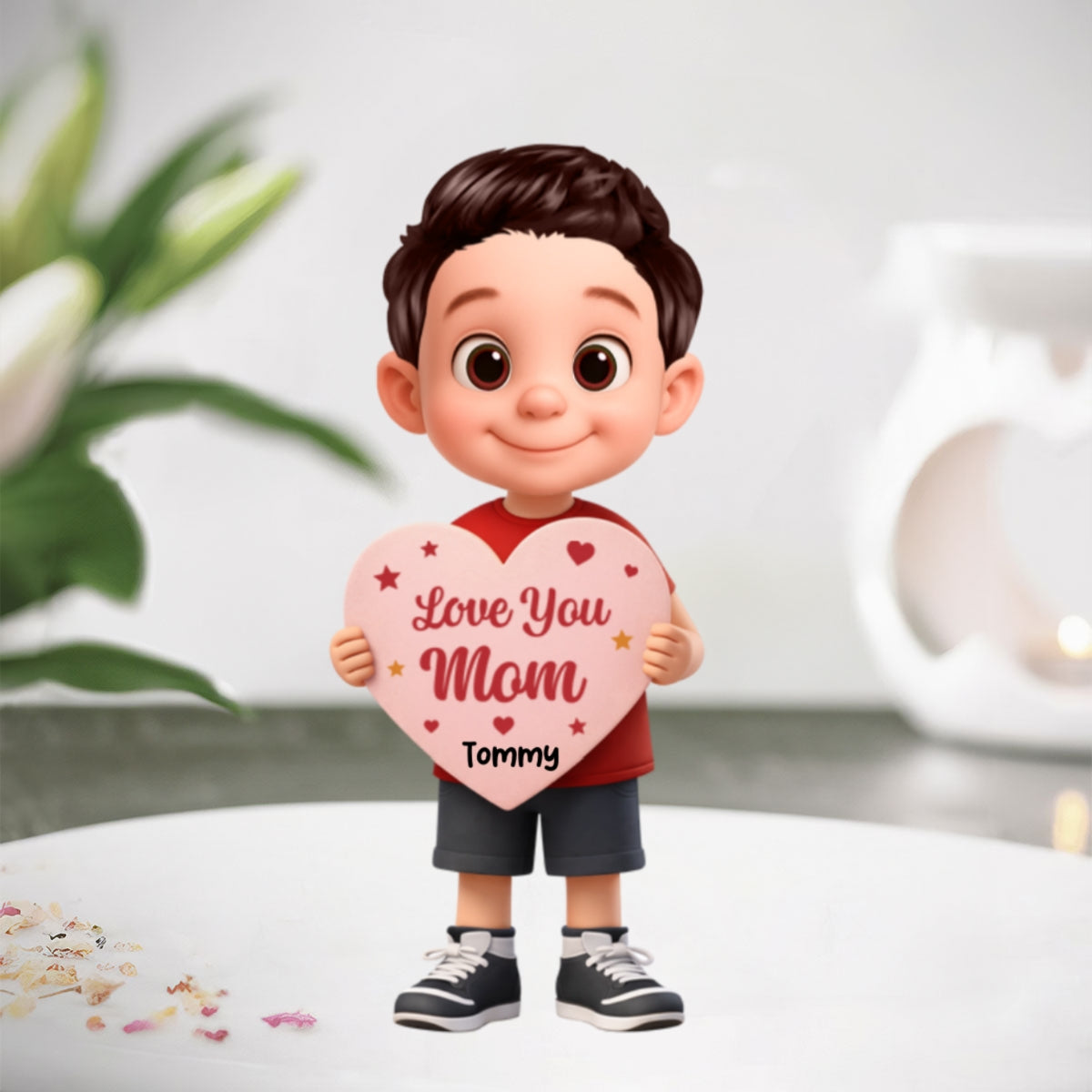 Kid Holding Heart - Personalized Acrylic Block Plaque - Mother's Day Gift for Mom, Wife