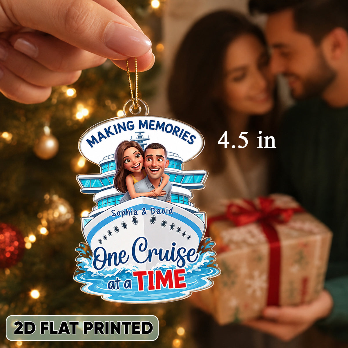 Custom Couple Photo One Cruise At A Time - Personalized Acrylic Ornament - Cruise Ship Keepsake, Cruise Ship Vacation Gifts