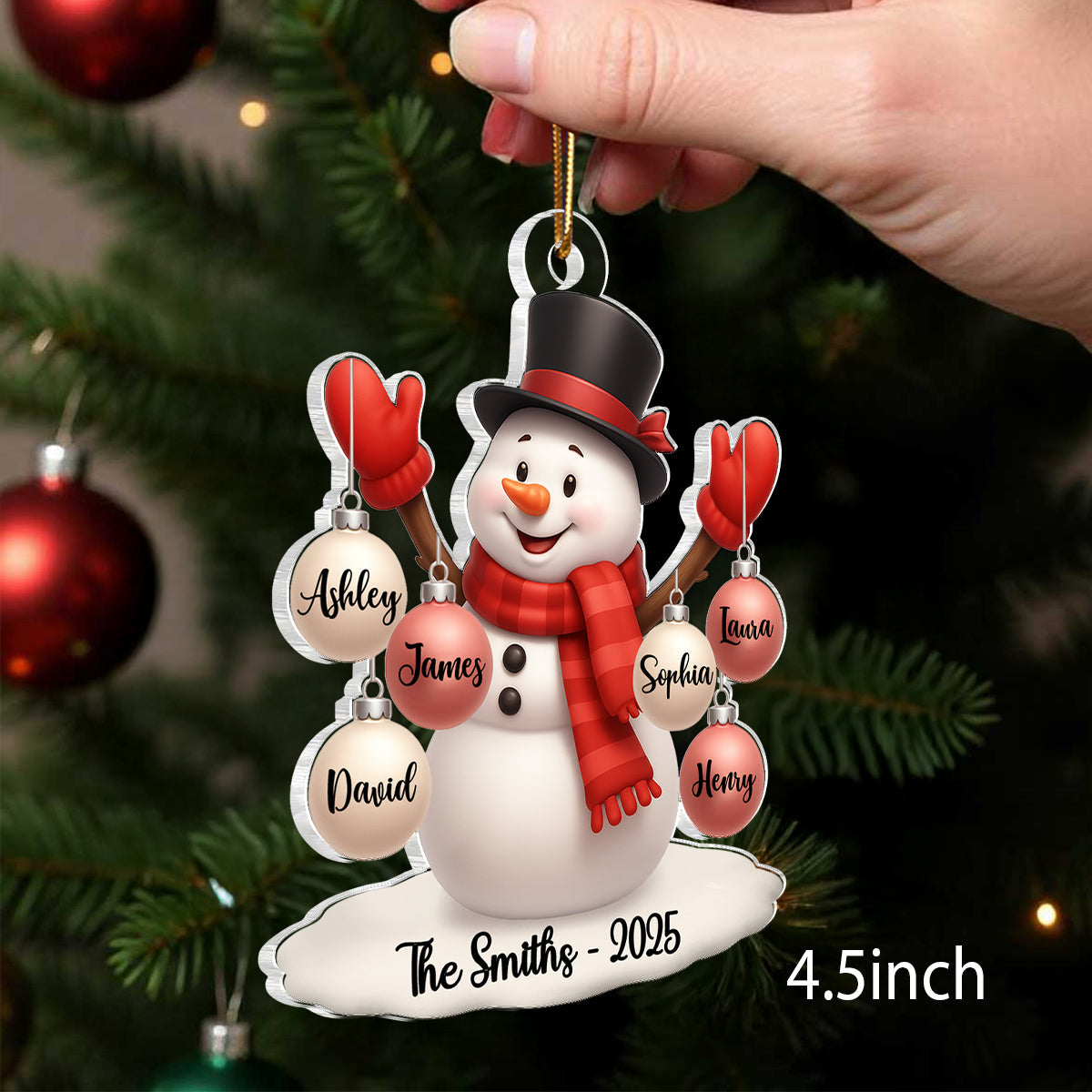 Snowman Family Name Ball Ornaments - Personalized Acrylic Ornament - Christmas Gift for Family