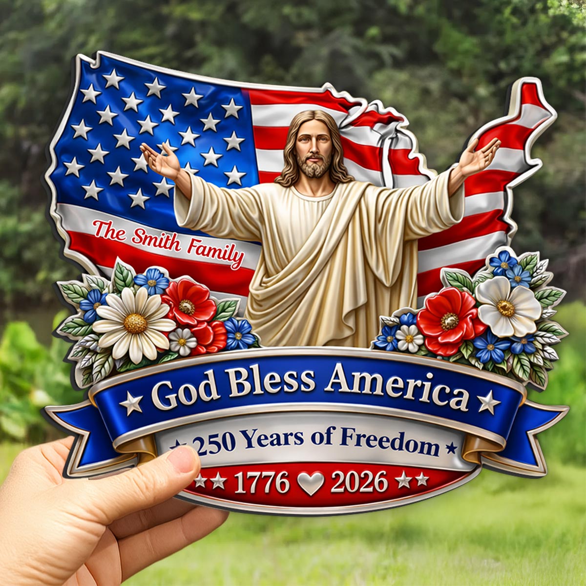 God Bless America - Personalized Wooden Sign - America 250th Anniversary, Personalized Gifts For Family