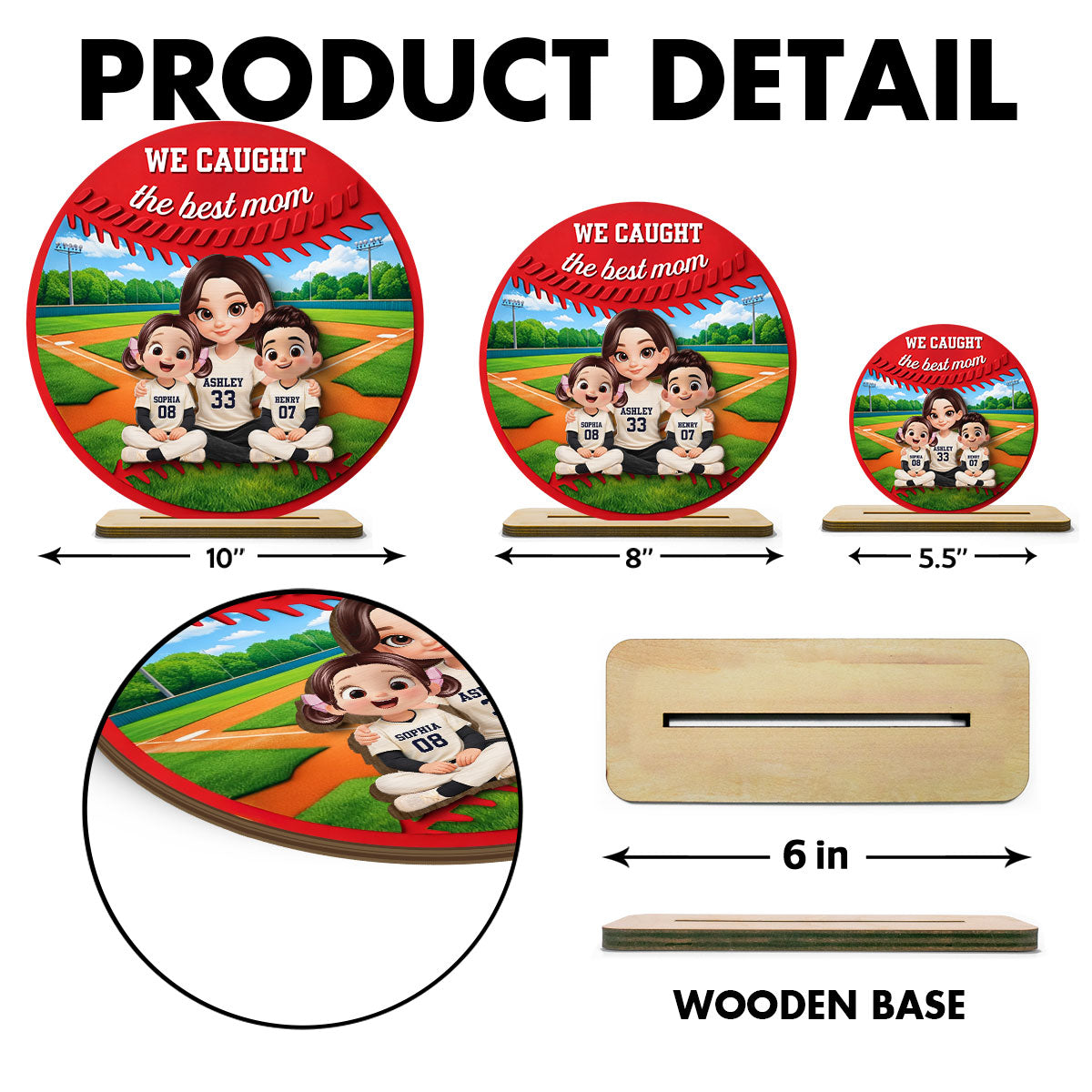 Mom And Kids Baseball Field - Personalized 2-Layered Wooden Plaque - Heartfelt Gift For Baseball Mom, Grandma