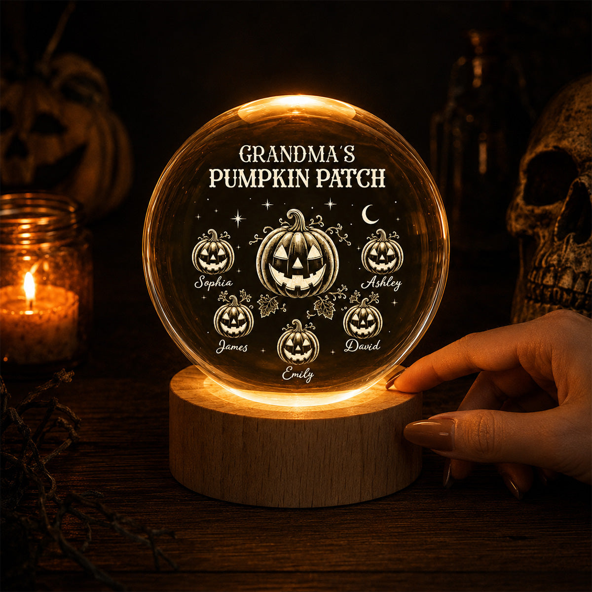 Halloween Grandma Pumpkins - Personalized Crystal Ball Night Light