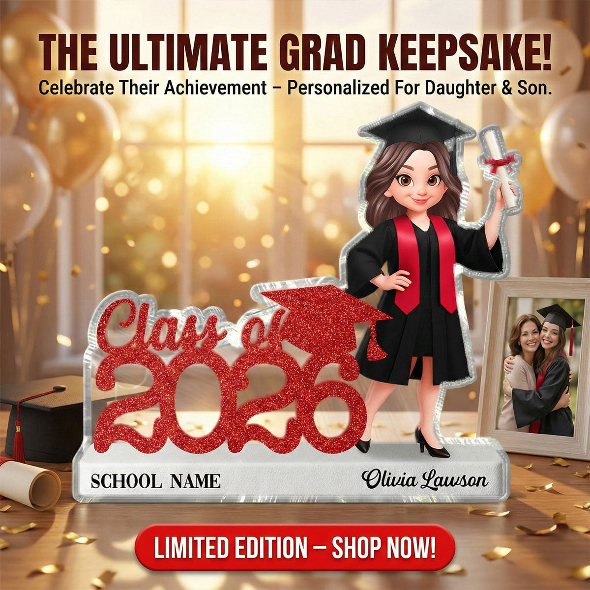 Class Of 2026 2027 Keepsake - Personalized Acrylic Block Plaque - Graduation Gift For Graduates, Daughter, Son