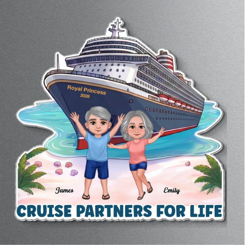 Cruise Trip Happy Couple On The Beach - Personalized Cruise Cabin Door Magnet - Cruise Trip Keepsake