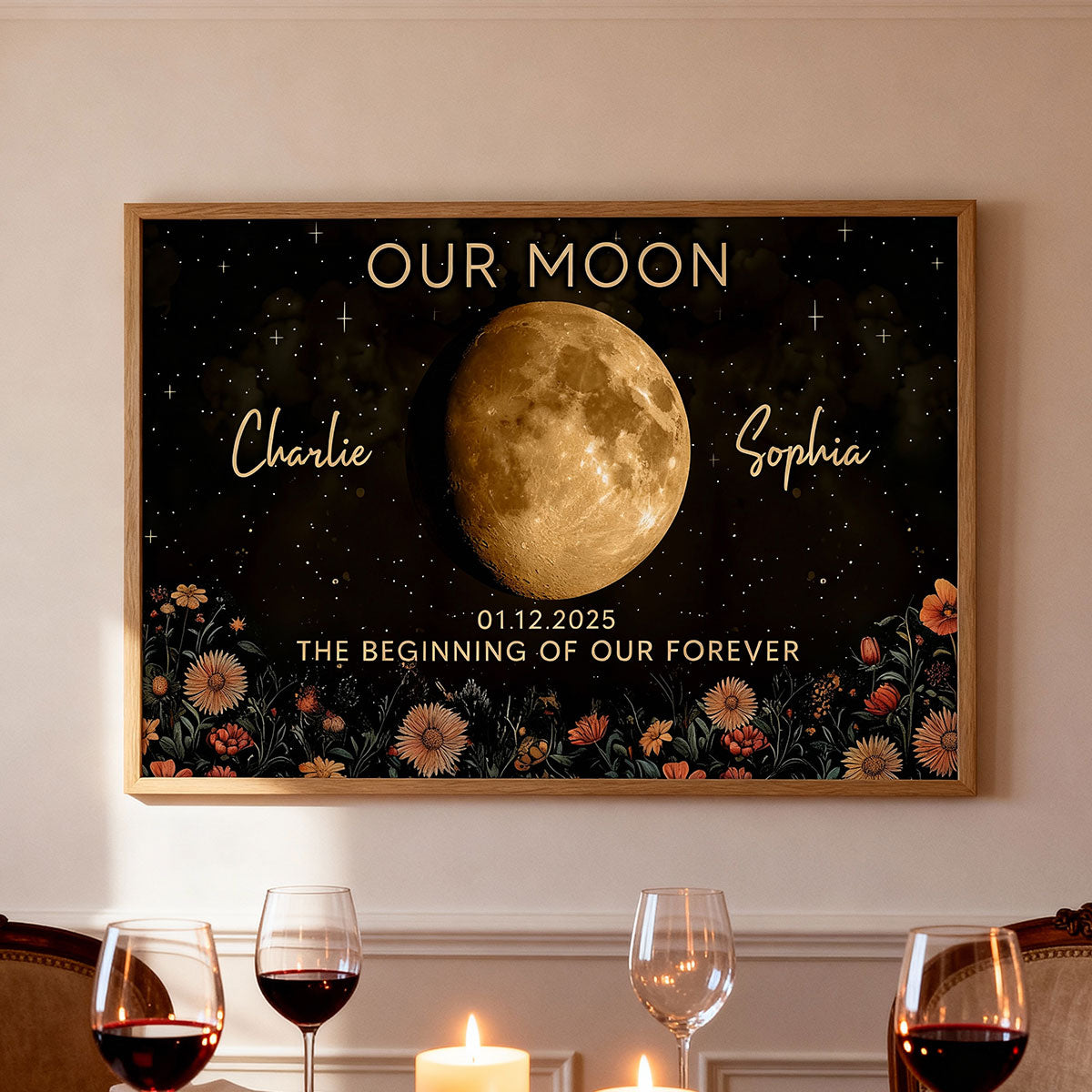 Night Sky Love Story Couple Custom Moon Phase Anniversary Date - Personalized Poster - Heartfelt Anniversary Gift, Valentine Gift, Wedding Gift For Couple