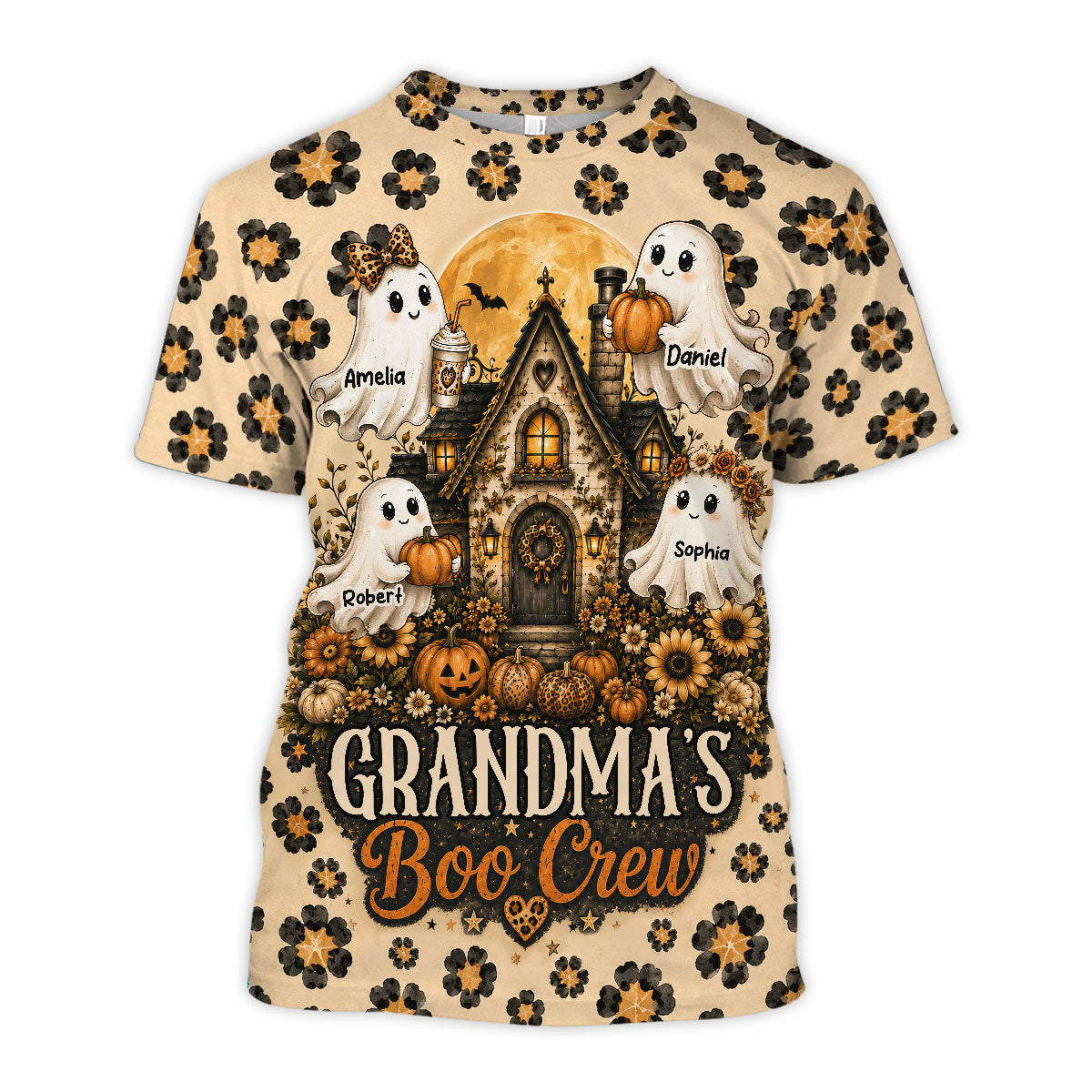 Leopard Style Grandma's Boo Crew - Personalized Shirt - Halloween Fall Season Gift For Grandma, Mom