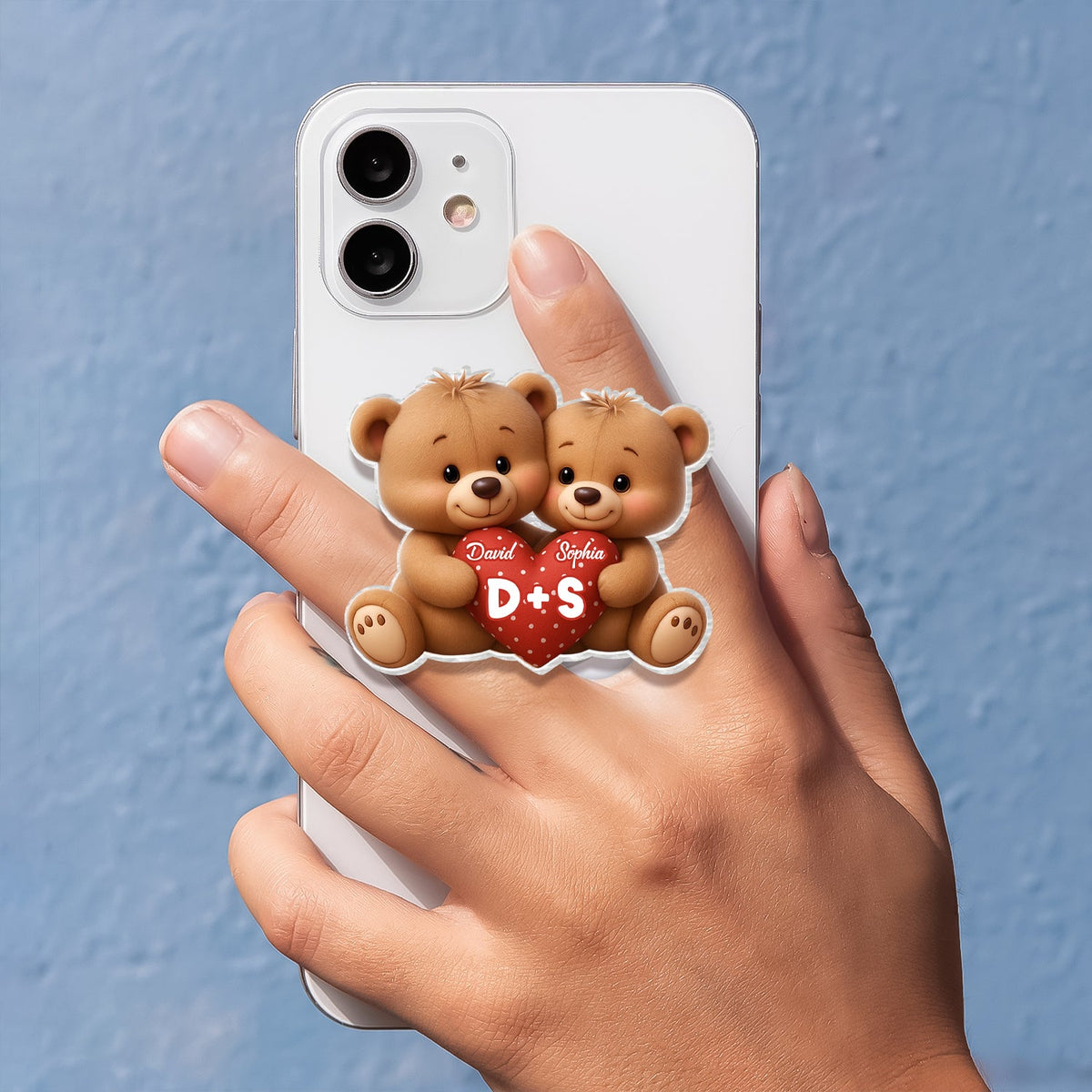 Bear Couple Holding Heart - Personalized Acrylic Magnetic Phone Grip - Gift for him, for her, Matching Phone Grips for Couple