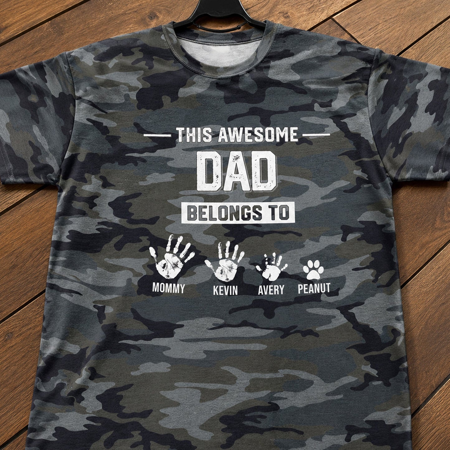 This Awesome Dad Grandpa Belongs To Hands Paws Camo Pattern - Personalized Shirt - Father's Day Gift For Husband, Dad, Grandpa